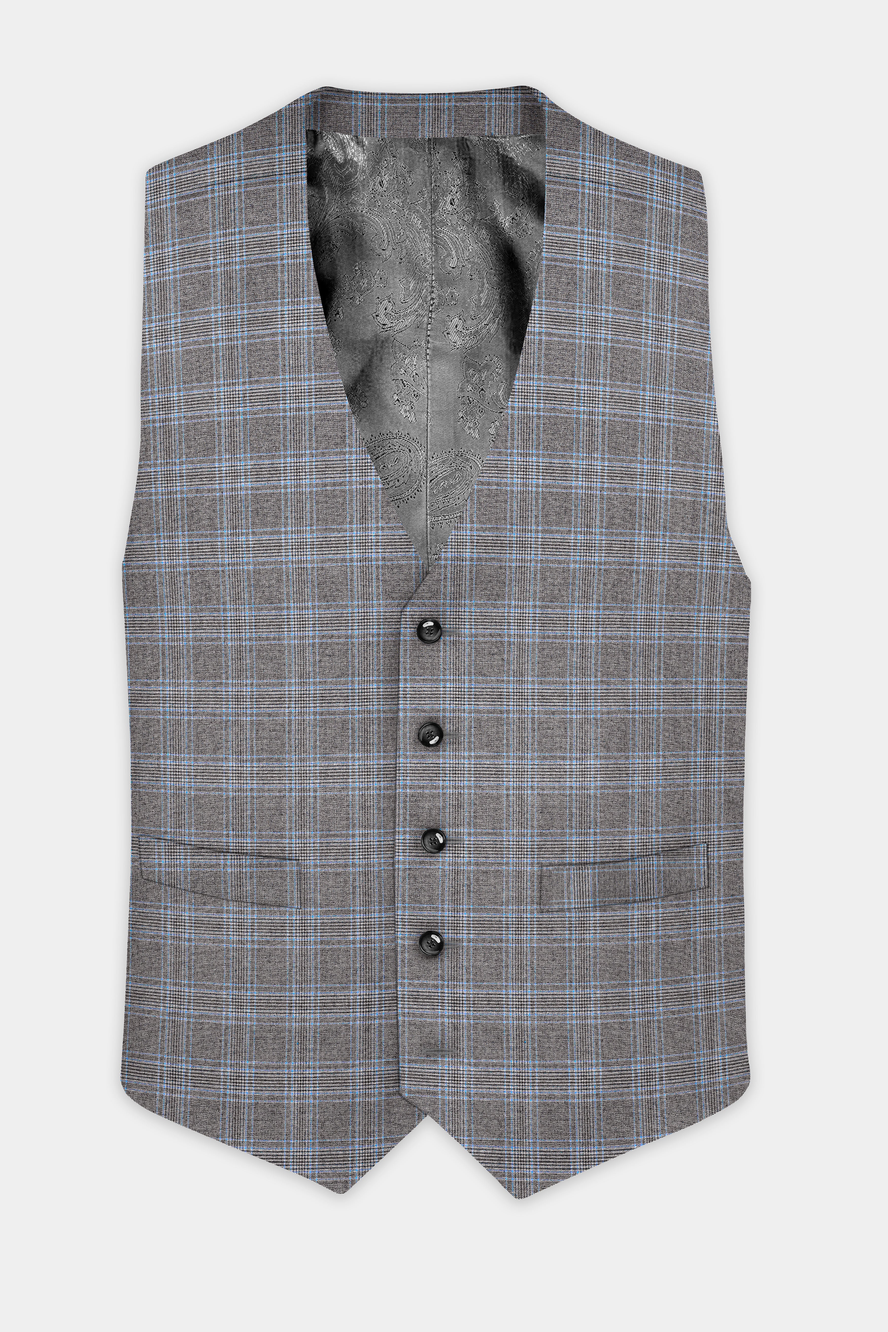 Dorado Blue with Casper Gray Plaid Wool Rich Waistcoat