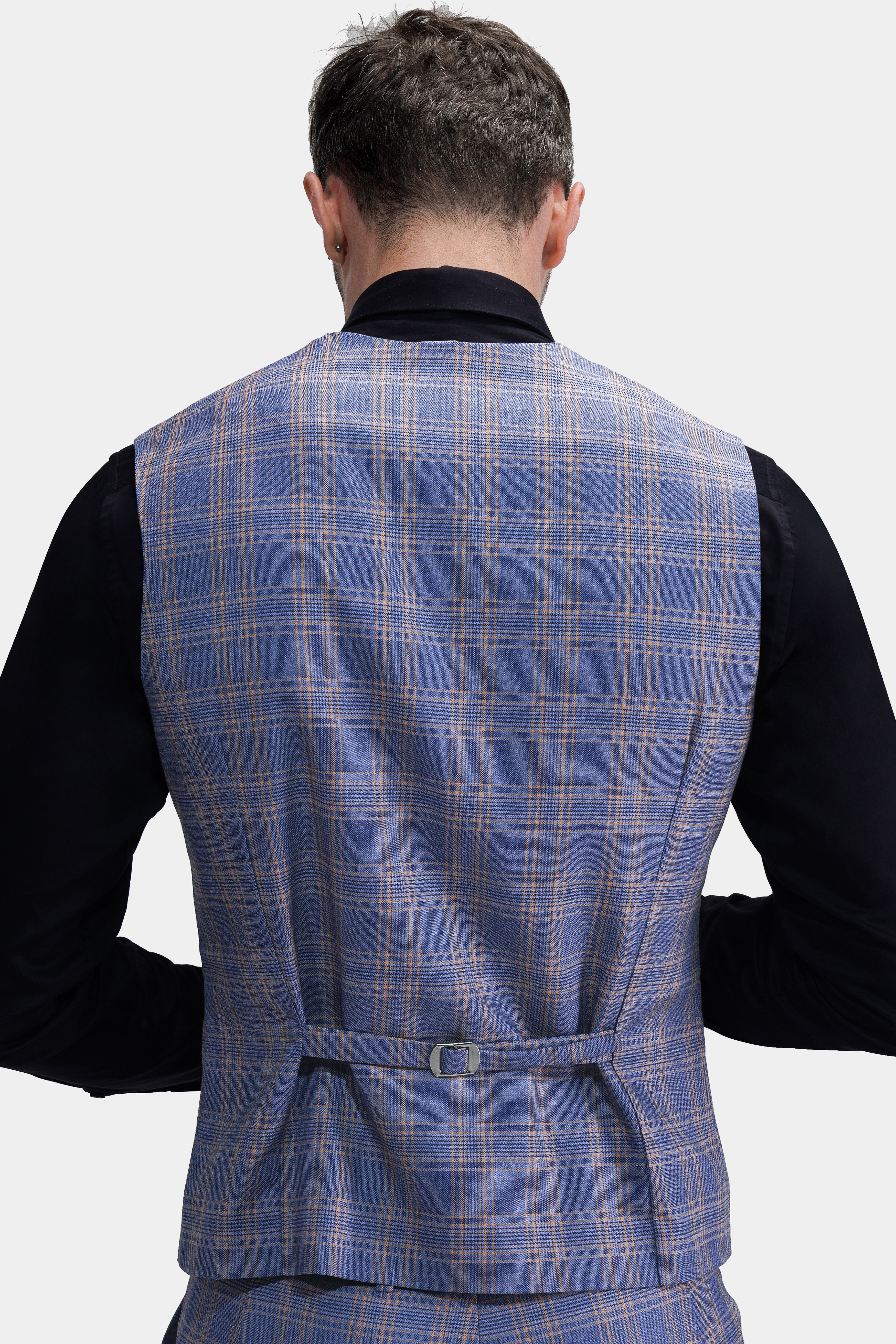 Waikawa Blue Plaid Wool Rich Waistcoat V2764-36, V2764-38, V2764-40, V2764-42, V2764-44, V2764-46, V2764-48, V2764-50, V2764-52, V2764-54, V2764-56, V2764-58, V2764-60