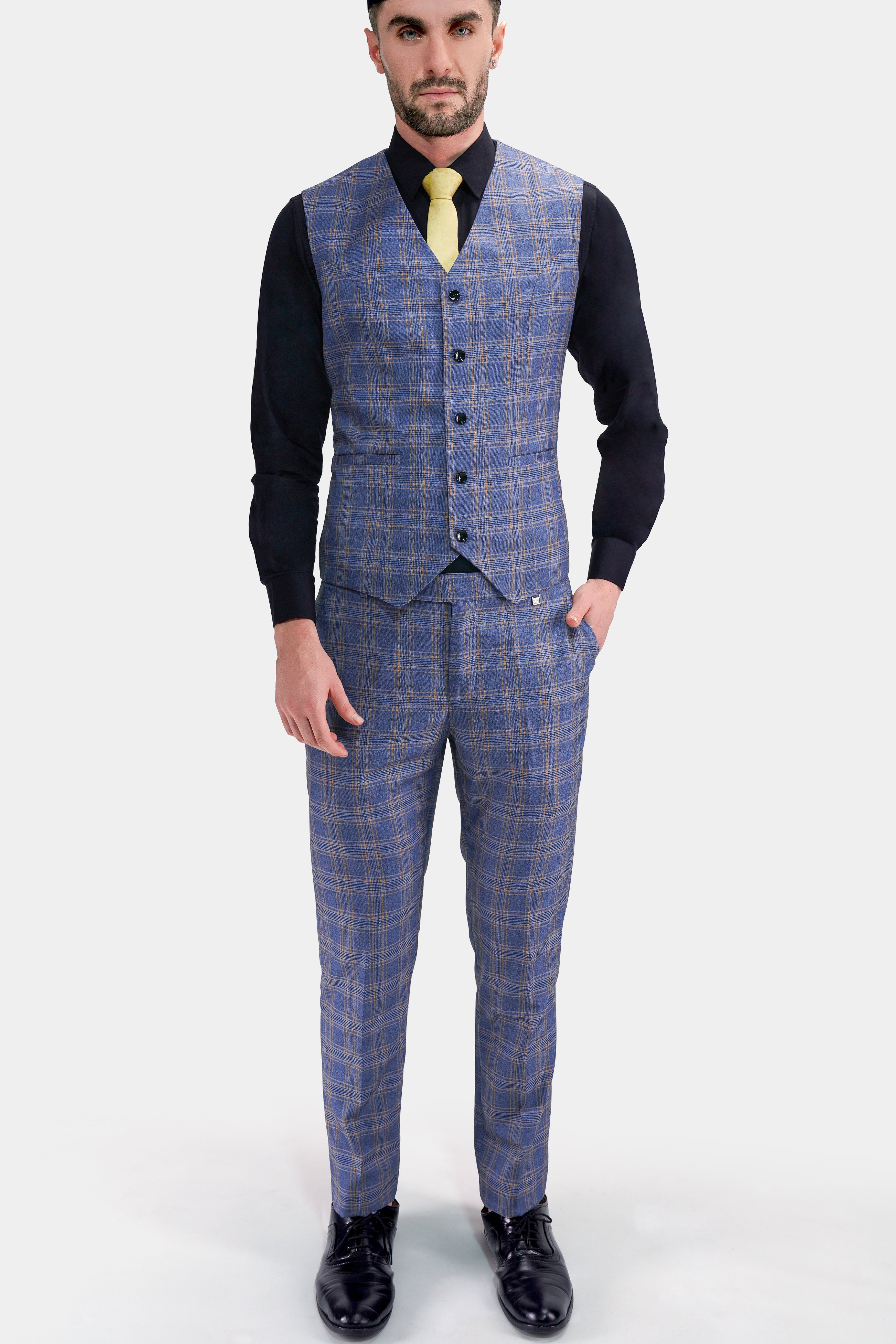 Waikawa Blue Plaid Wool Rich Waistcoat