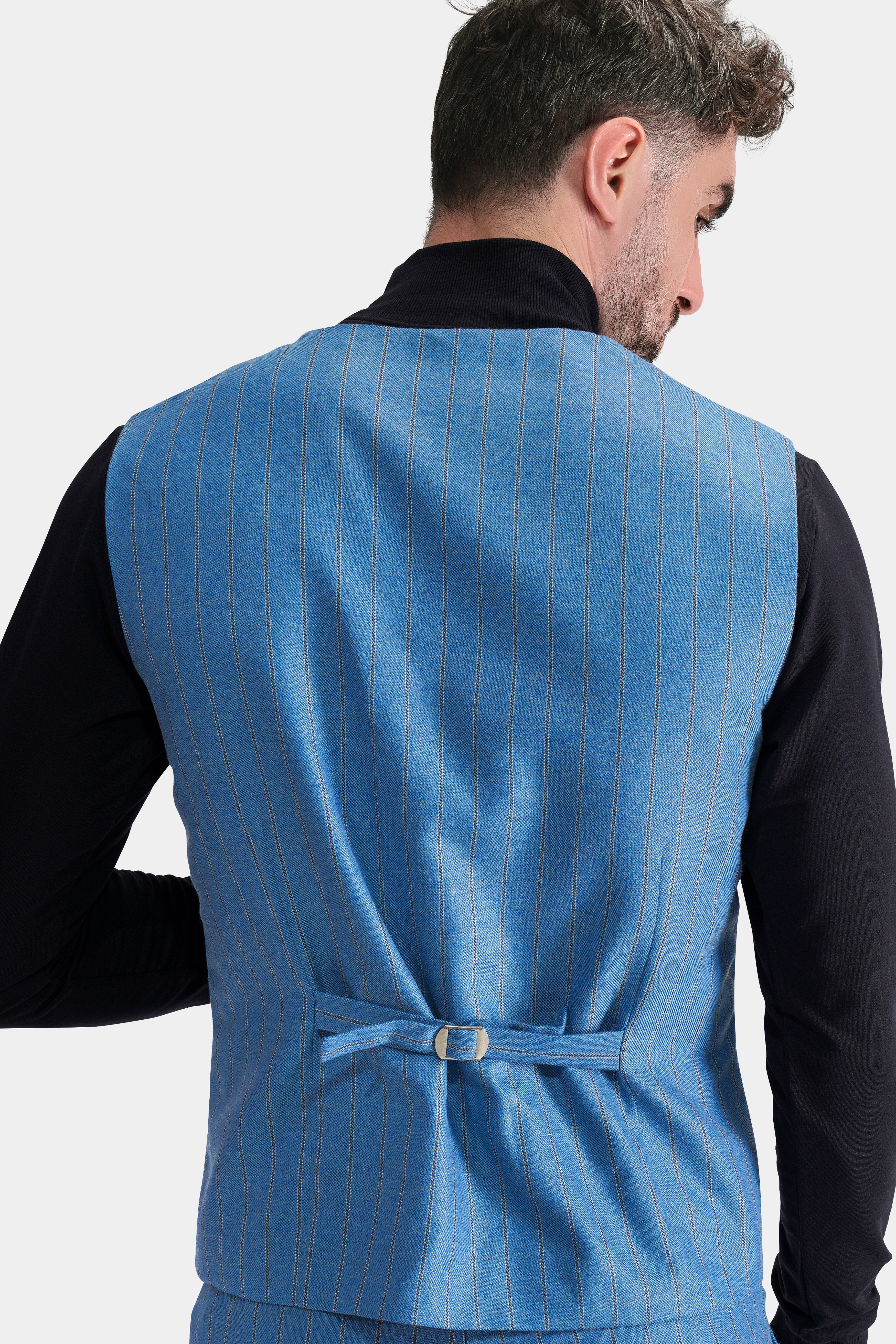 Wedgewood Blue Subtle Striped Tweed Waistcoat