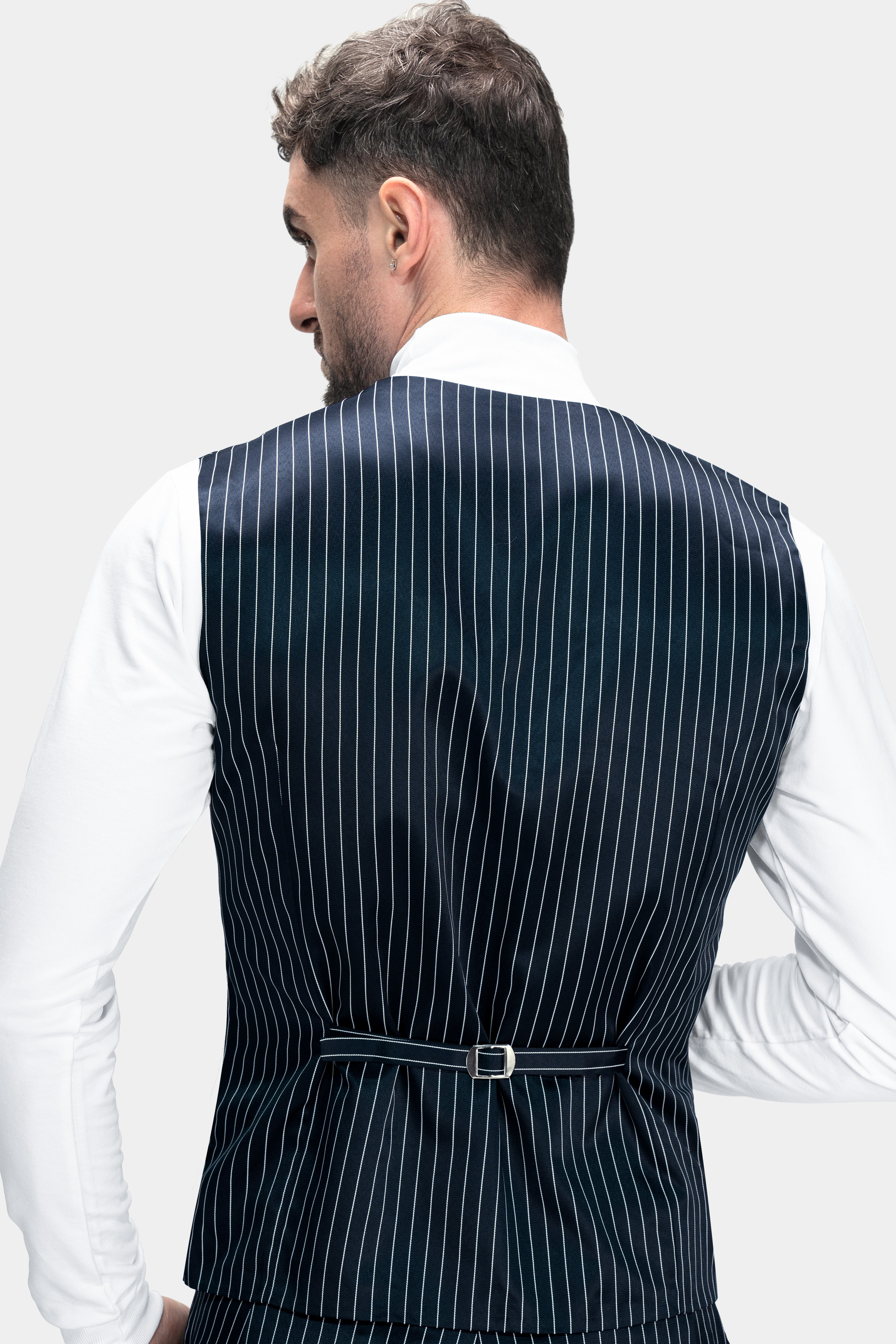 Gunmetal Blue with White Striped Wool Rich Waistcoat V2772-36, V2772-38, V2772-40, V2772-42, V2772-44, V2772-46, V2772-48, V2772-50, V2772-52, V2772-54, V2772-56, V2772-58, V2772-60