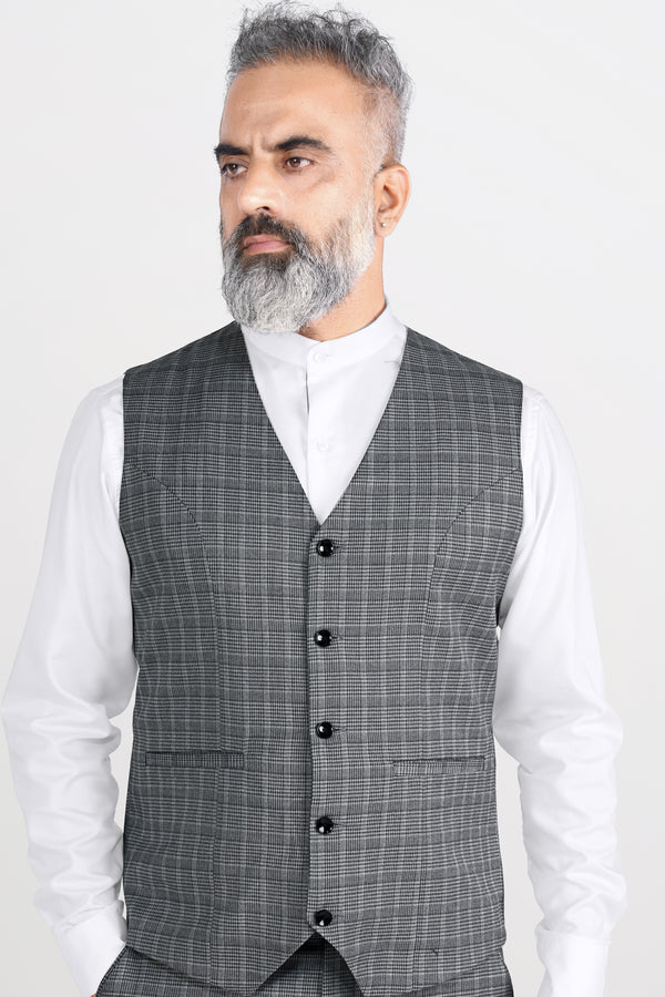 Oslo Gray Checkered Wool Rich Stretchable Traveler Waistcoat