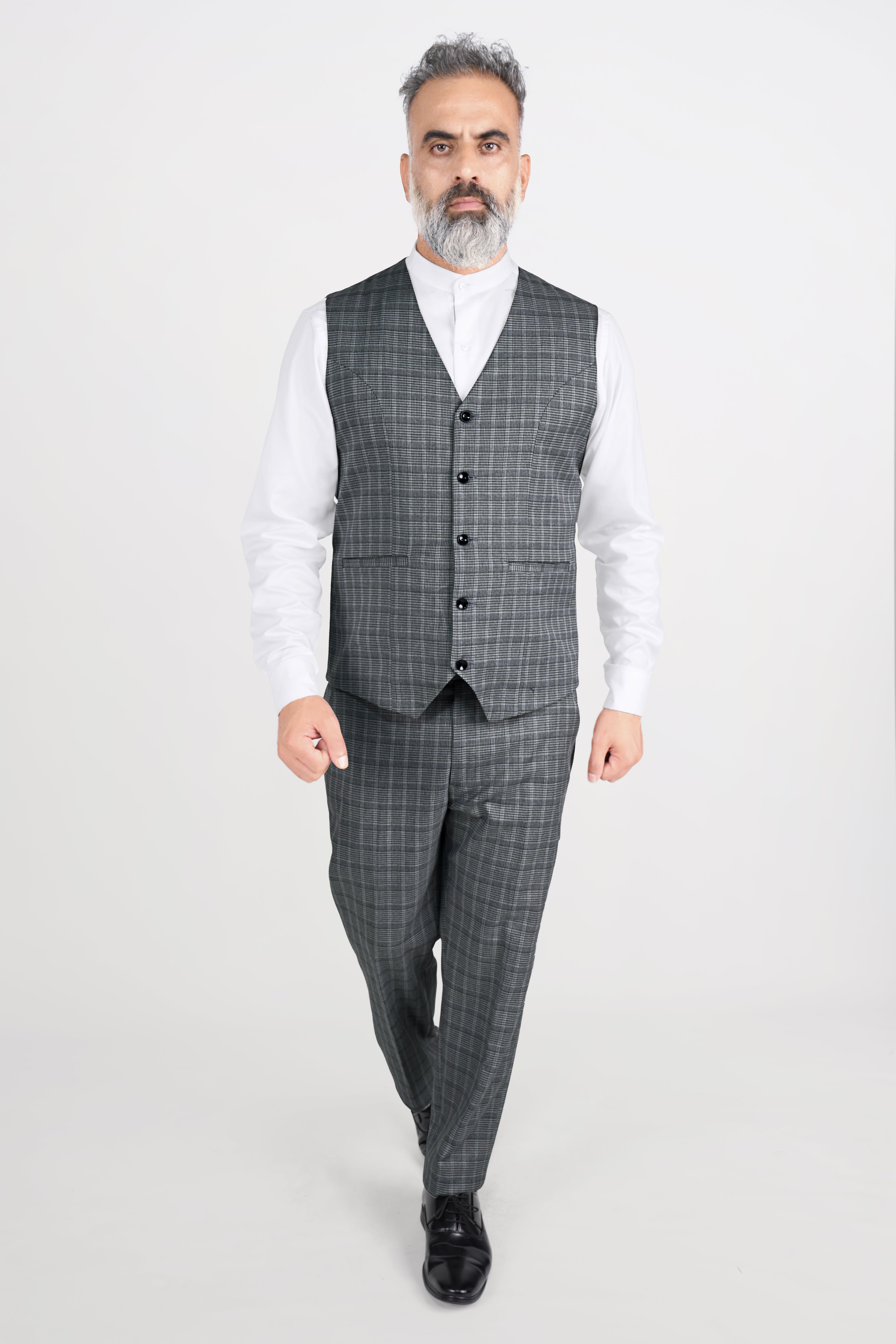 Oslo Gray Checkered Wool Rich Stretchable Traveler Waistcoat V2801-36, V2801-38, V2801-40, V2801-42, V2801-44, V2801-46, V2801-48, V2801-50, V2801-52, V2801-54, V2801-56, V2801-58, V2801-60