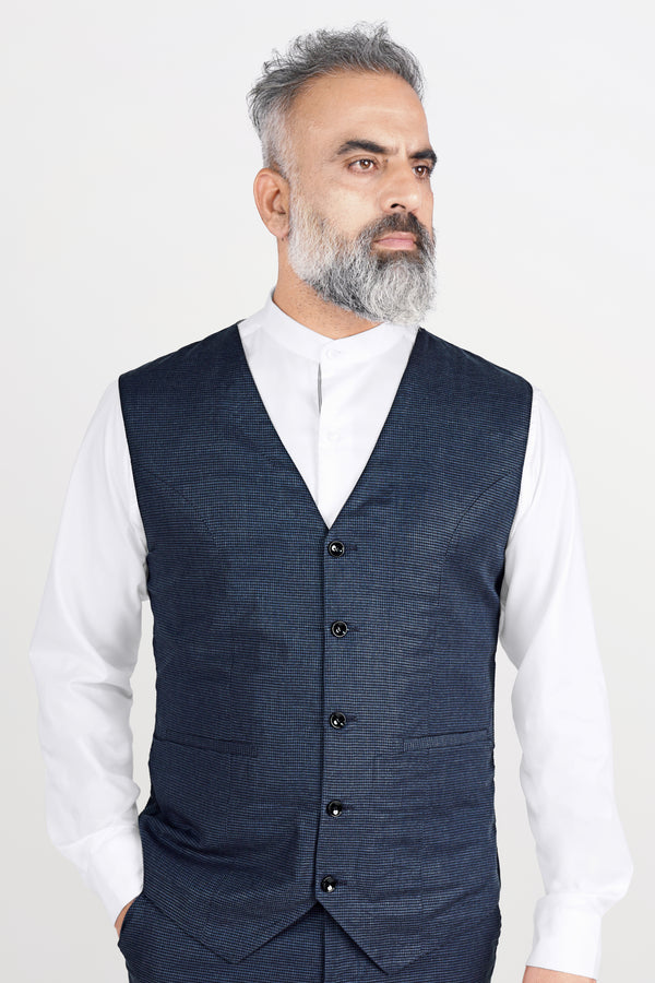 Limed Spruce Blue Wool Rich Waistcoat With Houndstooth Pattern V2824-36, V2824-38, V2824-40, V2824-42, V2824-44, V2824-46, V2824-48, V2824-50, V2824-52, V2824-54, V2824-56, V2824-58, V2824-60