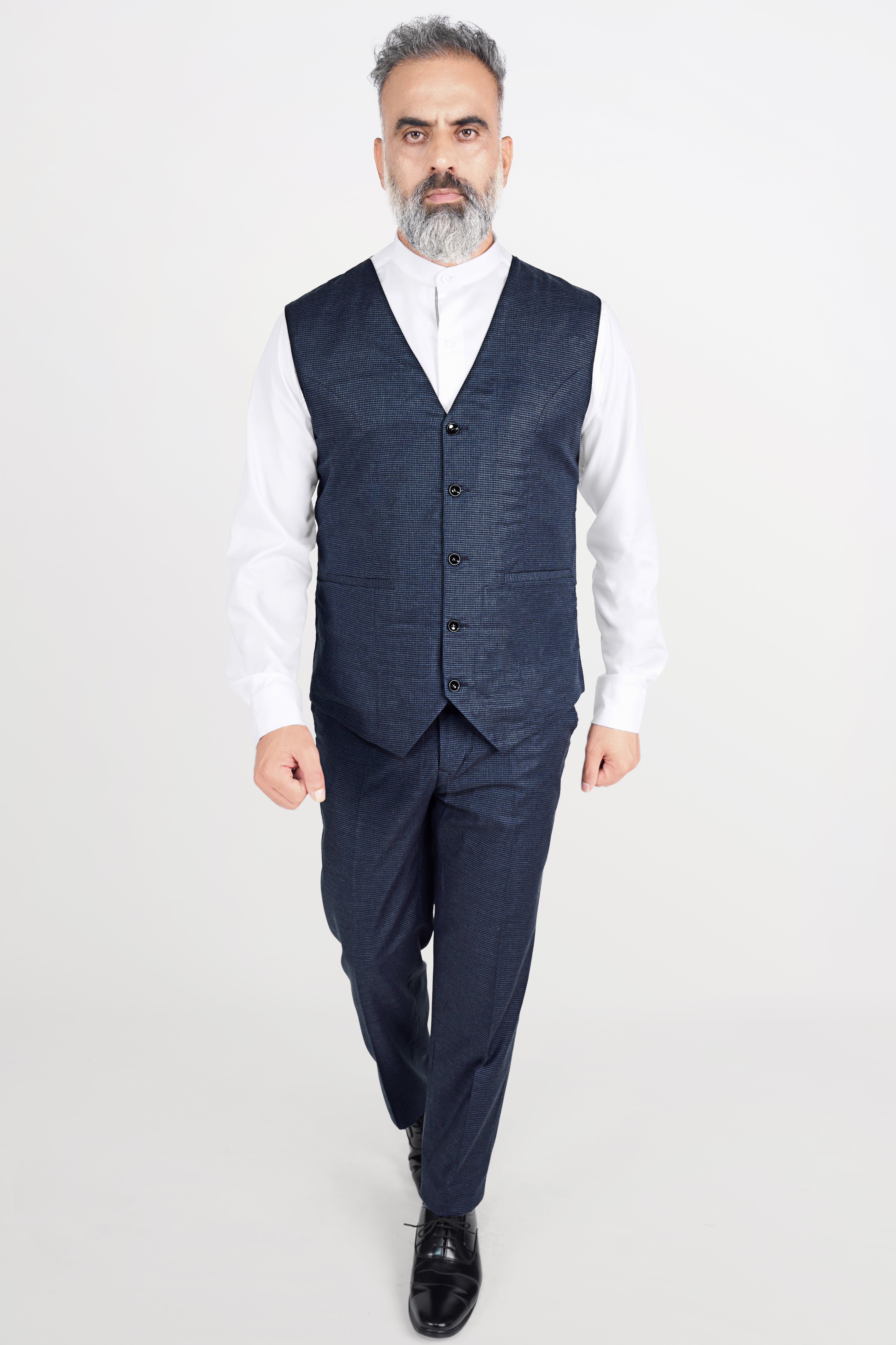 Limed Spruce Blue Wool Rich Waistcoat With Houndstooth Pattern V2824-36, V2824-38, V2824-40, V2824-42, V2824-44, V2824-46, V2824-48, V2824-50, V2824-52, V2824-54, V2824-56, V2824-58, V2824-60