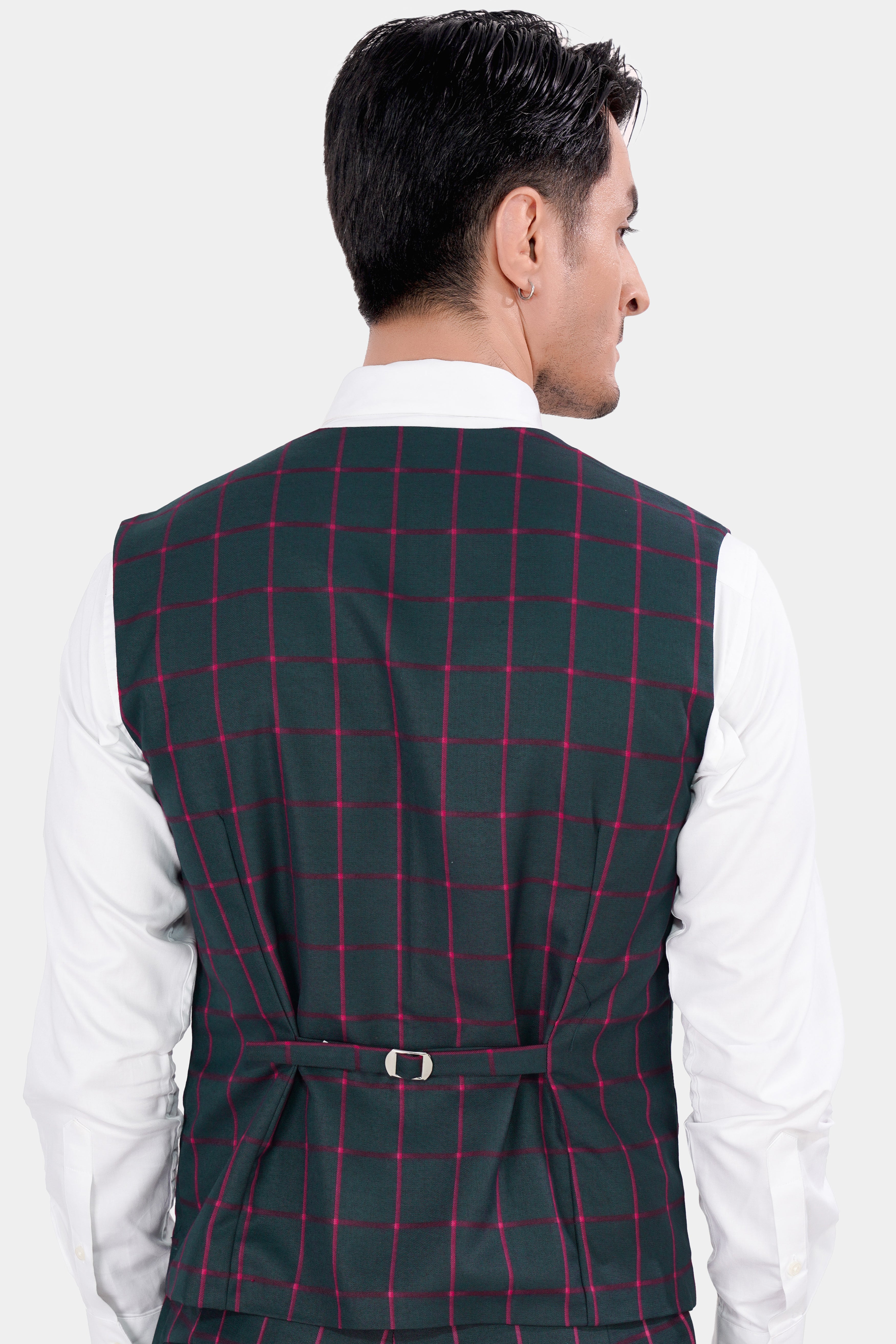 Outer Space Gray and Rouge Pink Windowpane Wool Rich Waistcoat V2843-36, V2843-38, V2843-40, V2843-42, V2843-44, V2843-46, V2843-48, V2843-50, V2843-52, V2843-54, V2843-56, V2843-58, V2843-60