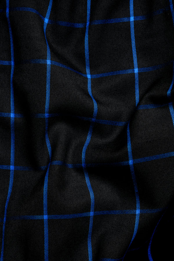 Jade Black With Cerulean Blue Windowpane Wool Rich Waistcoat
