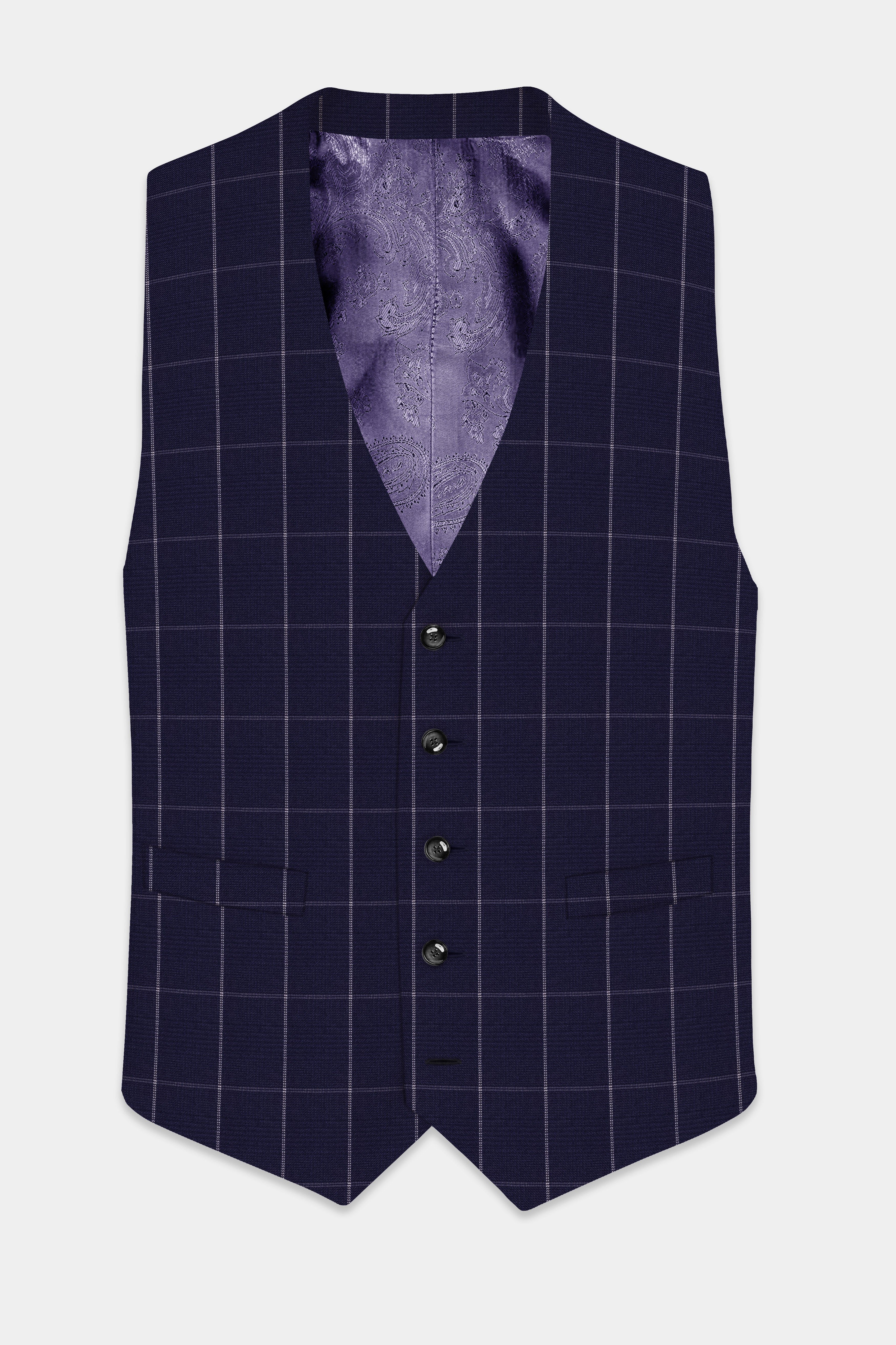 Admiral Blue Windowpane Wool Rich Waistcoat