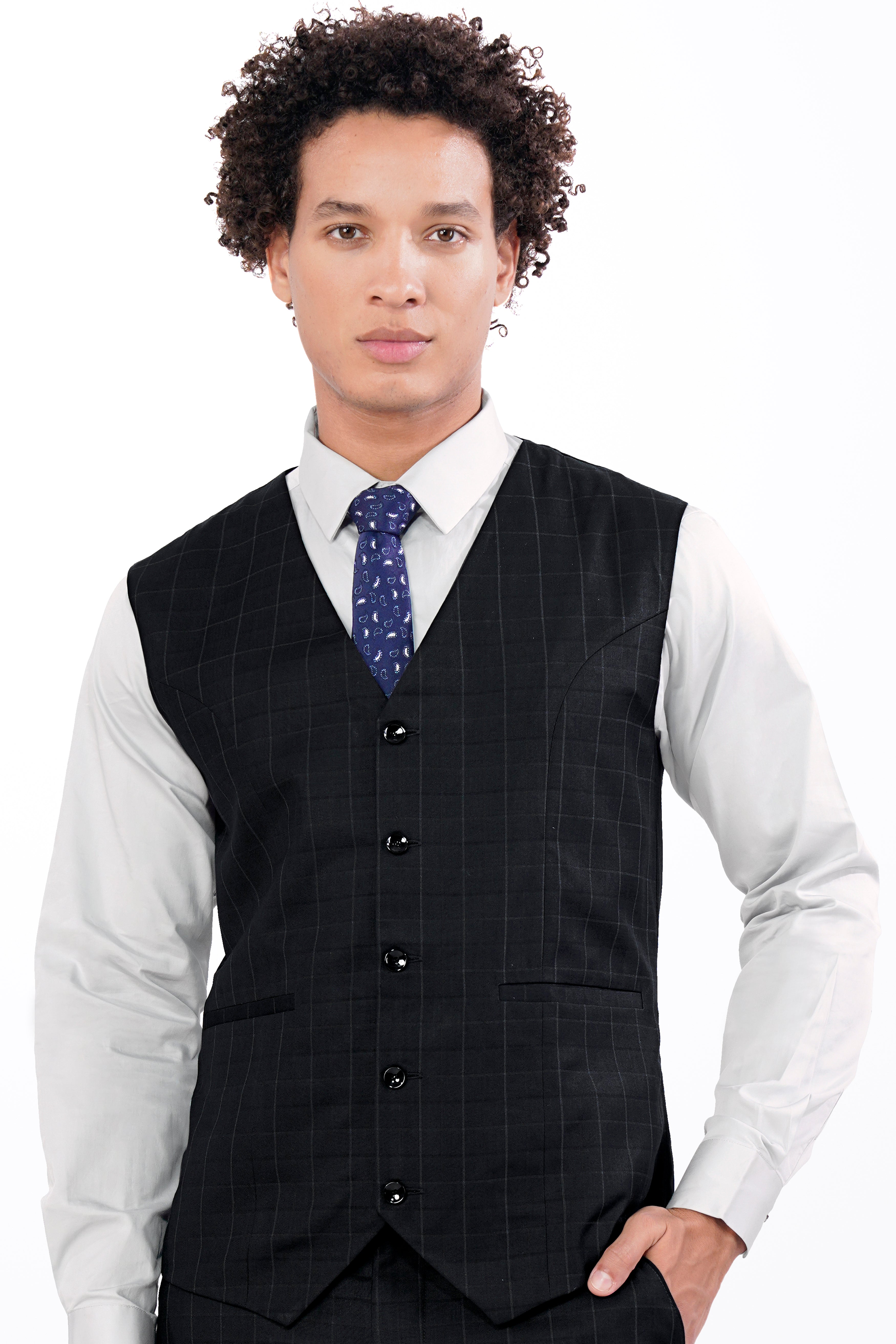 Jade Black Subtle Checkered Wool Rich Waistcoat V2909-36, V2909-38, V2909-40, V2909-42, V2909-44, V2909-46, V2909-48, V2909-50, V2909-09, V2909-54, V2909-56, V2909-58, V2909-60