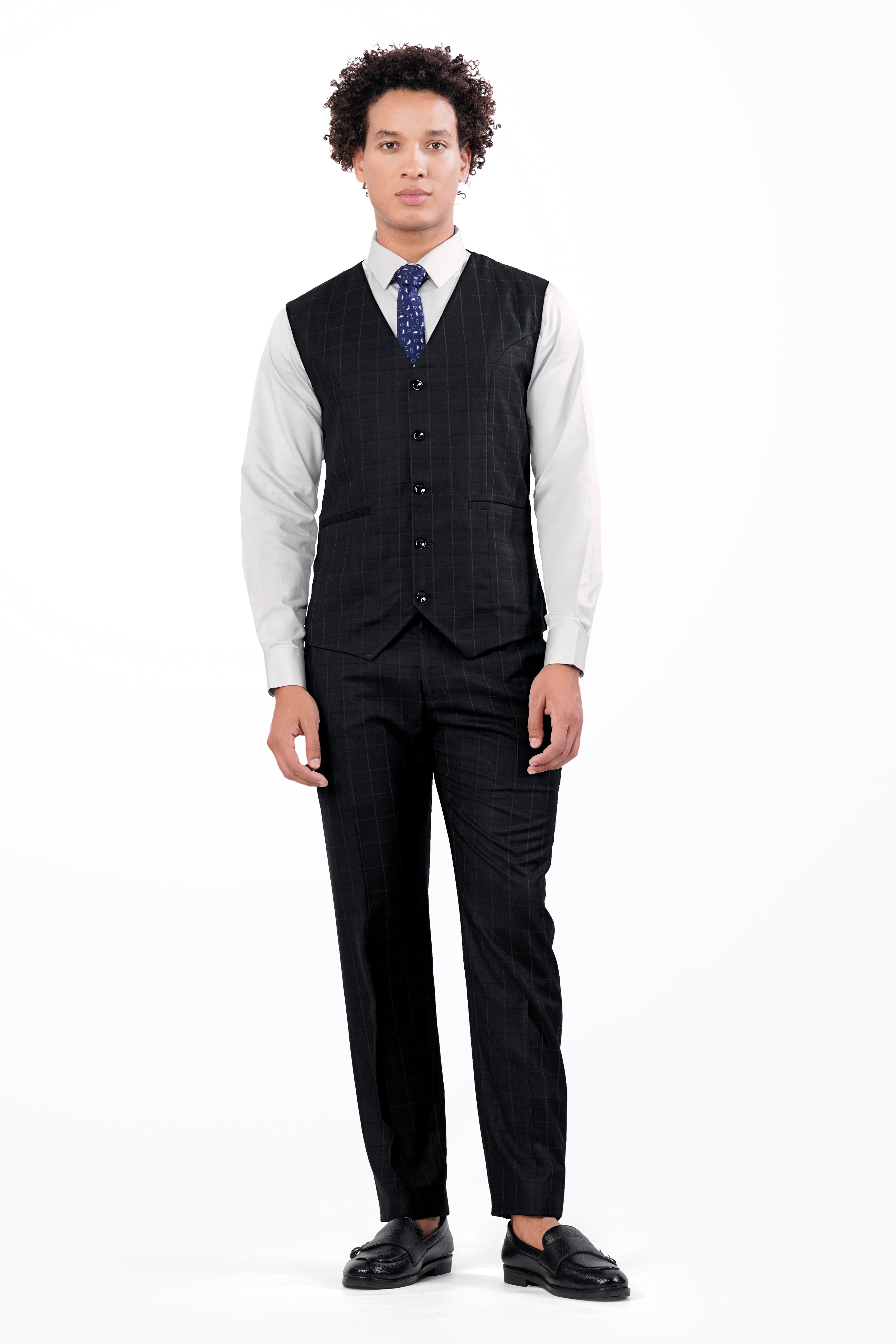 Jade Black Subtle Checkered Wool Rich Waistcoat V2909-36, V2909-38, V2909-40, V2909-42, V2909-44, V2909-46, V2909-48, V2909-50, V2909-09, V2909-54, V2909-56, V2909-58, V2909-60