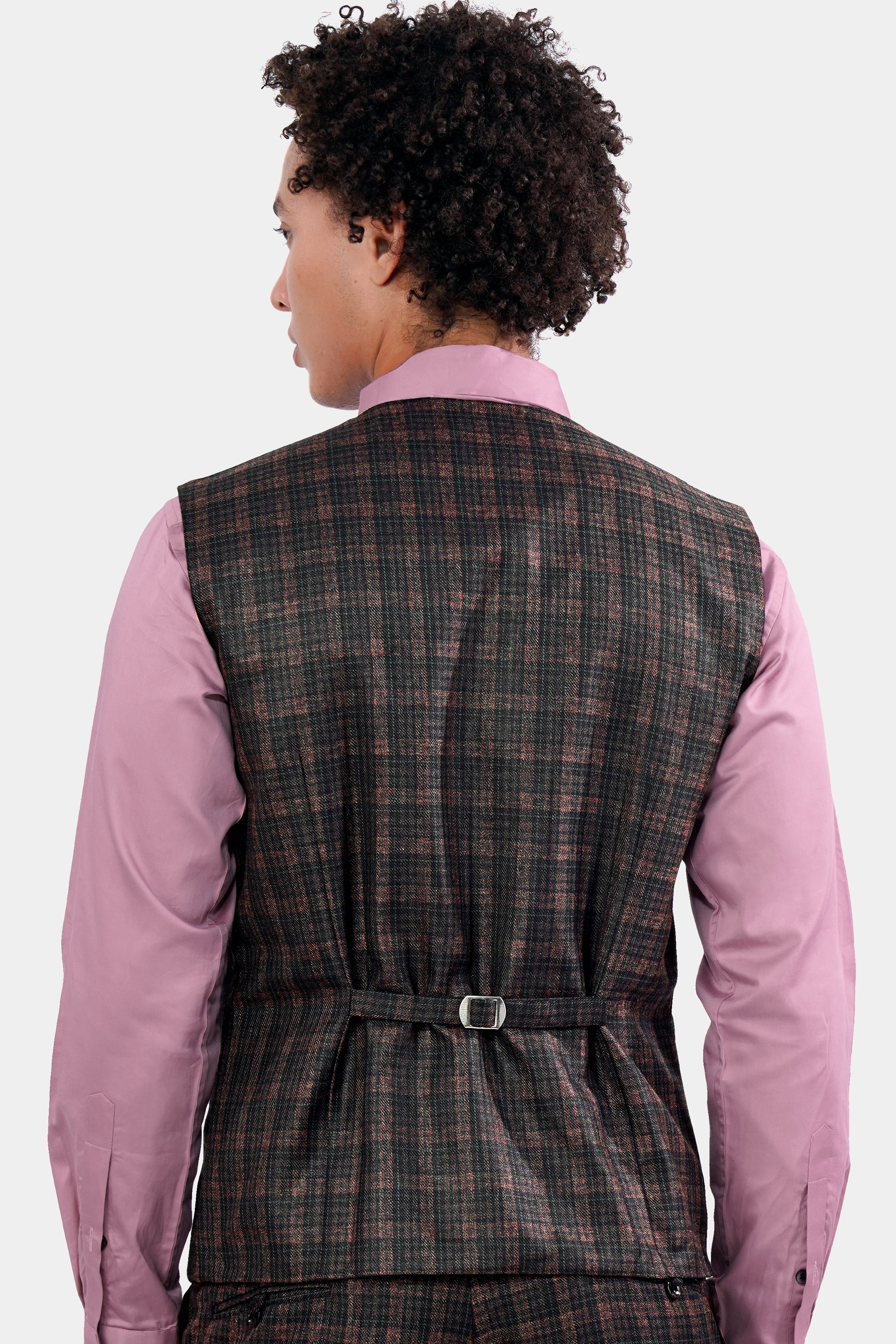 Bole Brown with Ebony Clay Black Plaid Wool Rich Waistcoat V2914-36, V2914-38, V2914-40, V2914-42, V2914-44, V2914-46, V2914-48, V2914-50, V2914-14, V2914-54, V2914-56, V2914-58, V2914-60