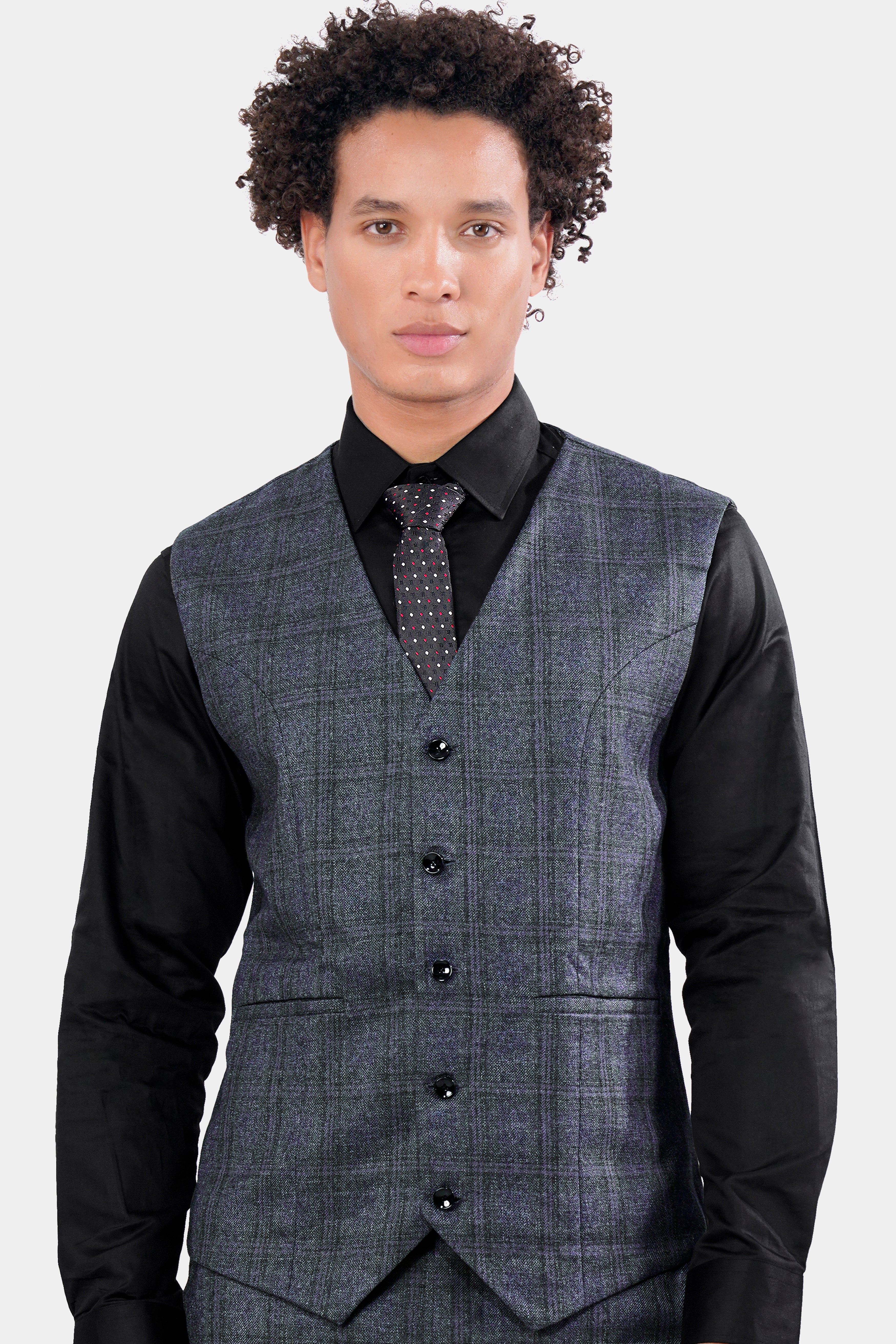 Ebony Clay Blue and Gravel Gray Plaid Waistcoat V2927-36, V2927-38, V2927-40, V2927-42, V2927-44, V2927-46, V2927-48, V2927-50, V2927-27, V2927-54, V2927-56, V2927-58, V2927-60