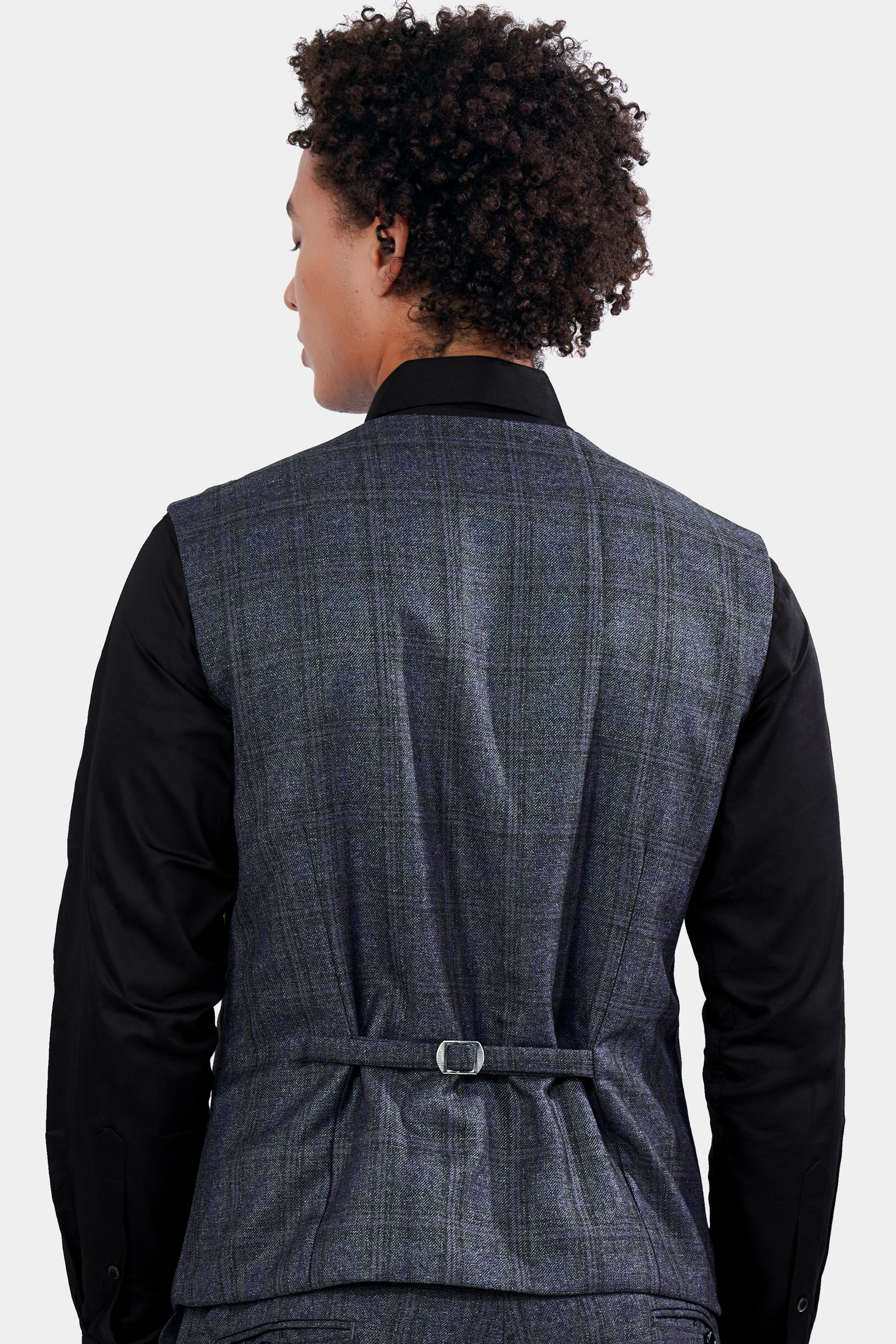 Ebony Clay Blue and Gravel Gray Plaid Waistcoat V2927-36, V2927-38, V2927-40, V2927-42, V2927-44, V2927-46, V2927-48, V2927-50, V2927-27, V2927-54, V2927-56, V2927-58, V2927-60