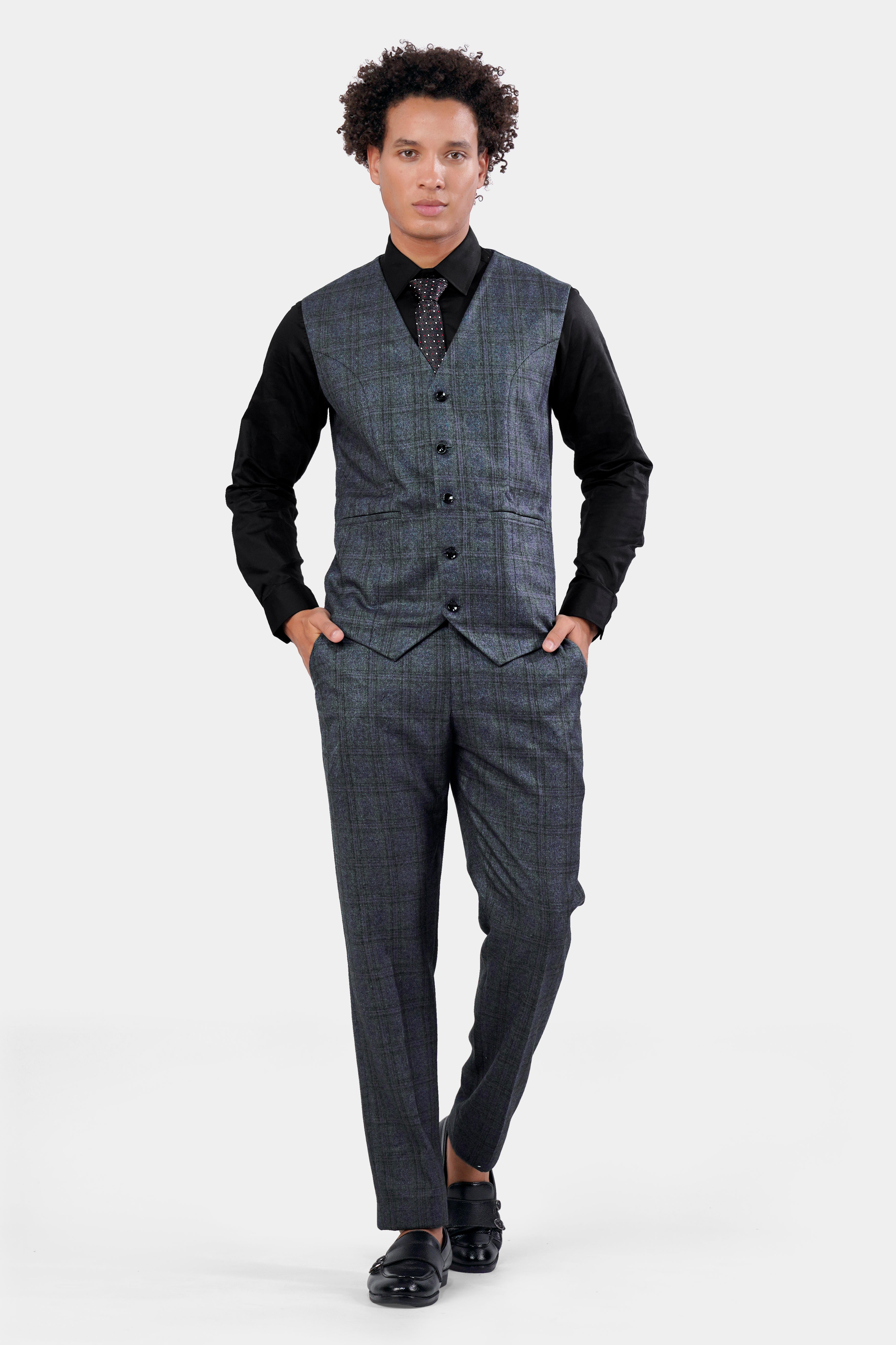 Ebony Clay Blue and Gravel Gray Plaid Waistcoat V2927-36, V2927-38, V2927-40, V2927-42, V2927-44, V2927-46, V2927-48, V2927-50, V2927-27, V2927-54, V2927-56, V2927-58, V2927-60