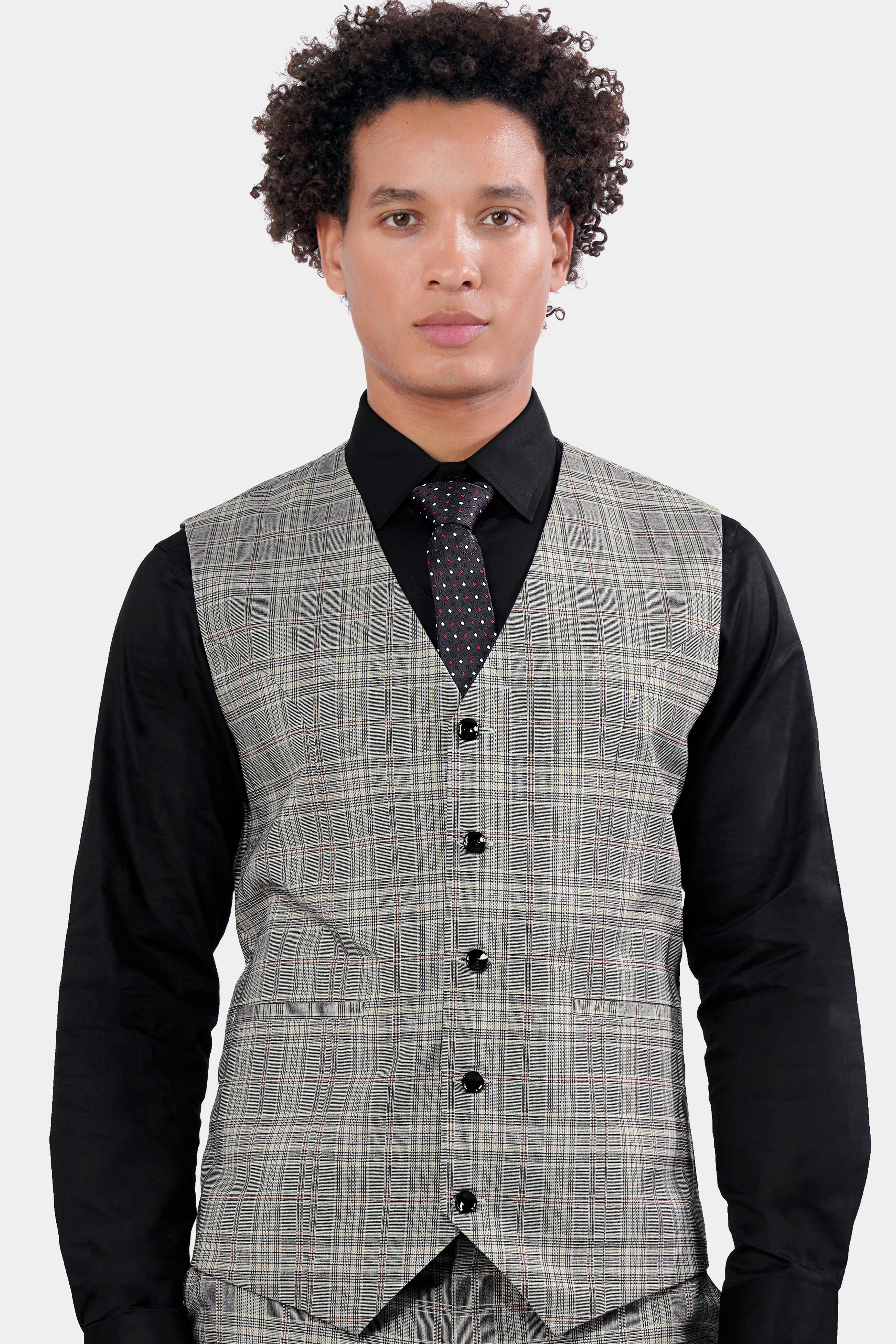 Chalice Gray Plaid and Black Wool Rich Designer Waistcoat V2928-36, V2928-38, V2928-40, V2928-42, V2928-44, V2928-46, V2928-48, V2928-50, V2928-28, V2928-54, V2928-56, V2928-58, V2928-60