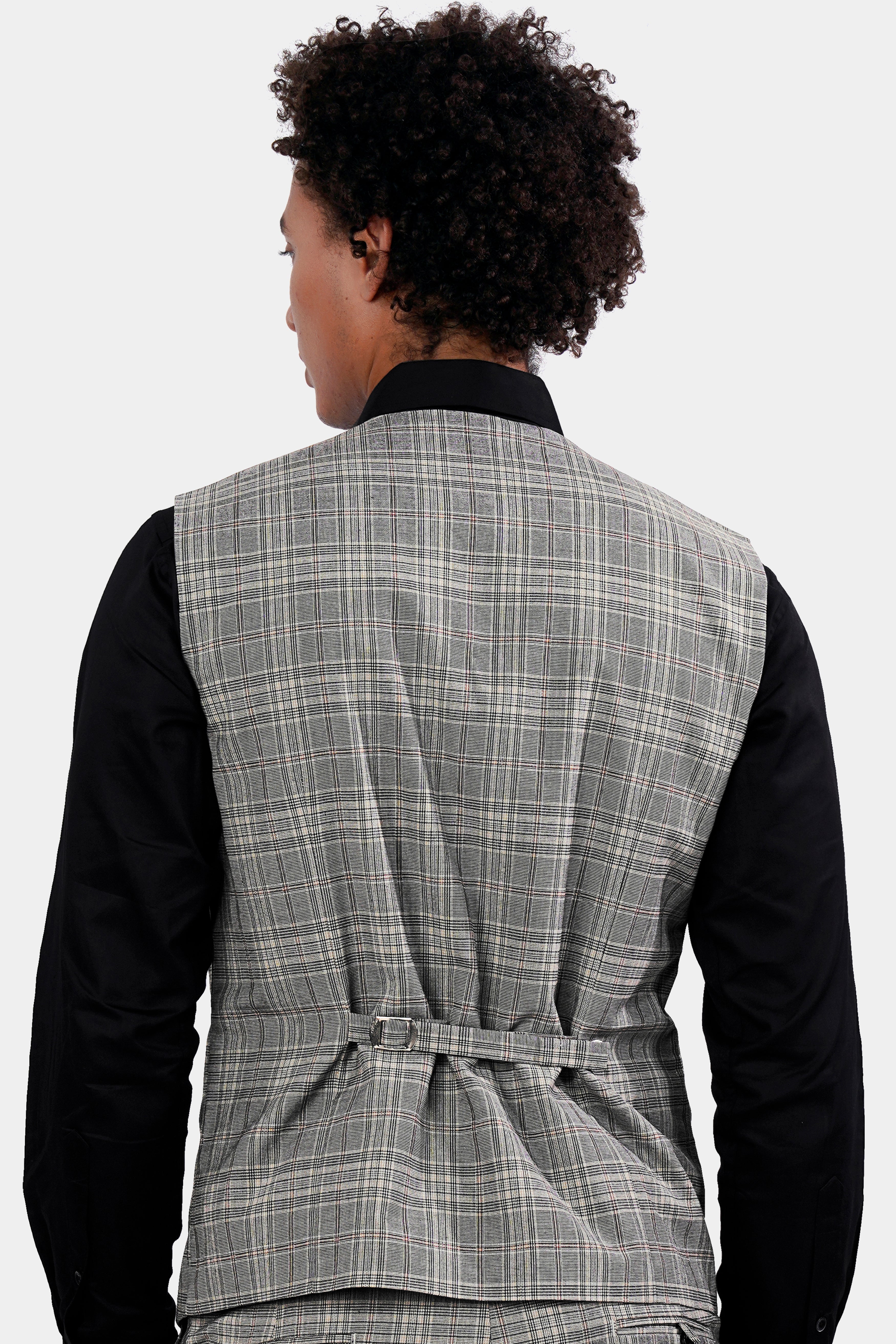 Chalice Gray Plaid and Black Wool Rich Designer Waistcoat V2928-36, V2928-38, V2928-40, V2928-42, V2928-44, V2928-46, V2928-48, V2928-50, V2928-28, V2928-54, V2928-56, V2928-58, V2928-60