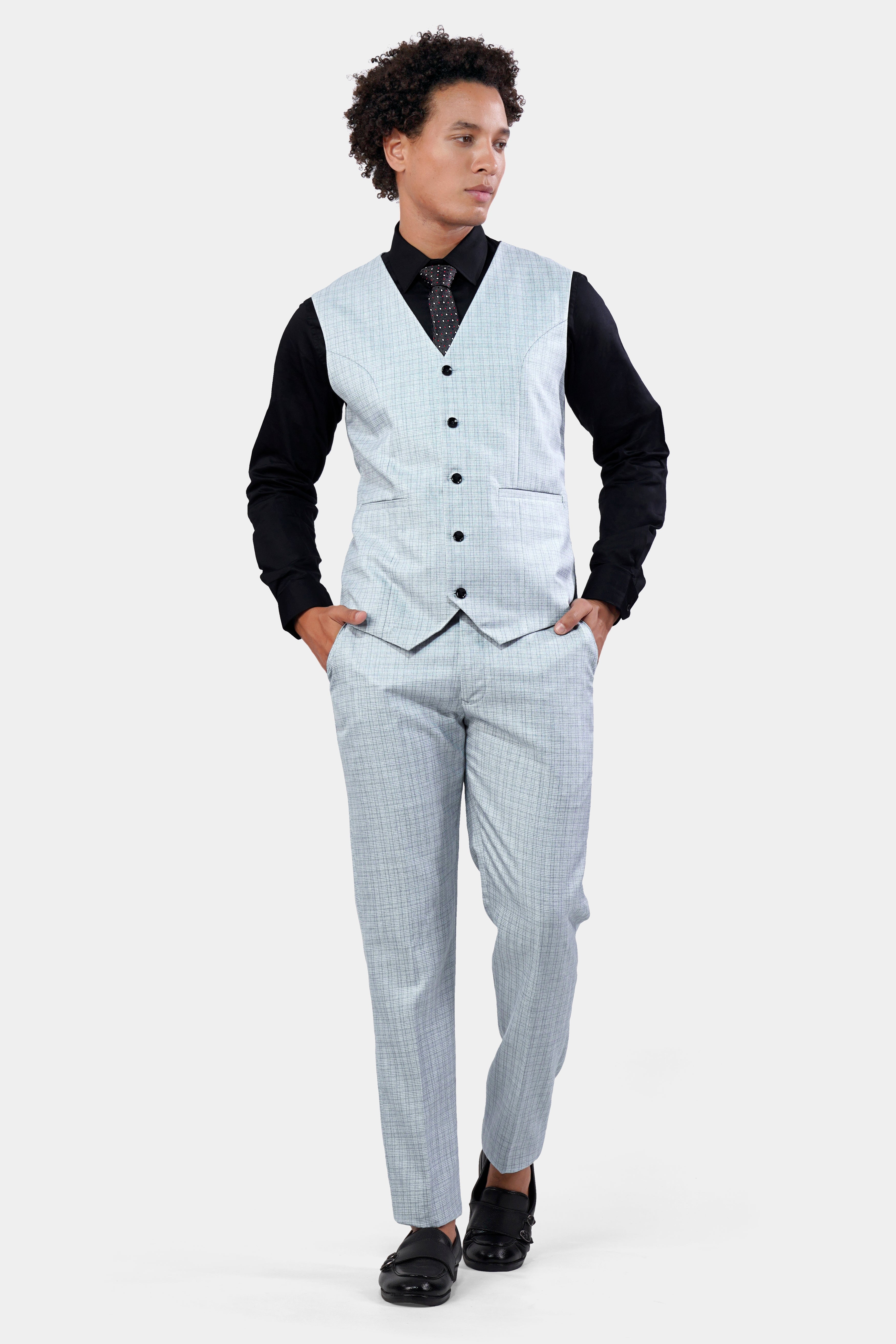 Tiara Gray Checkered Wool Rich Waistcoat V2929-36, V2929-38, V2929-40, V2929-42, V2929-44, V2929-46, V2929-48, V2929-50, V2929-29, V2929-54, V2929-56, V2929-58, V2929-60