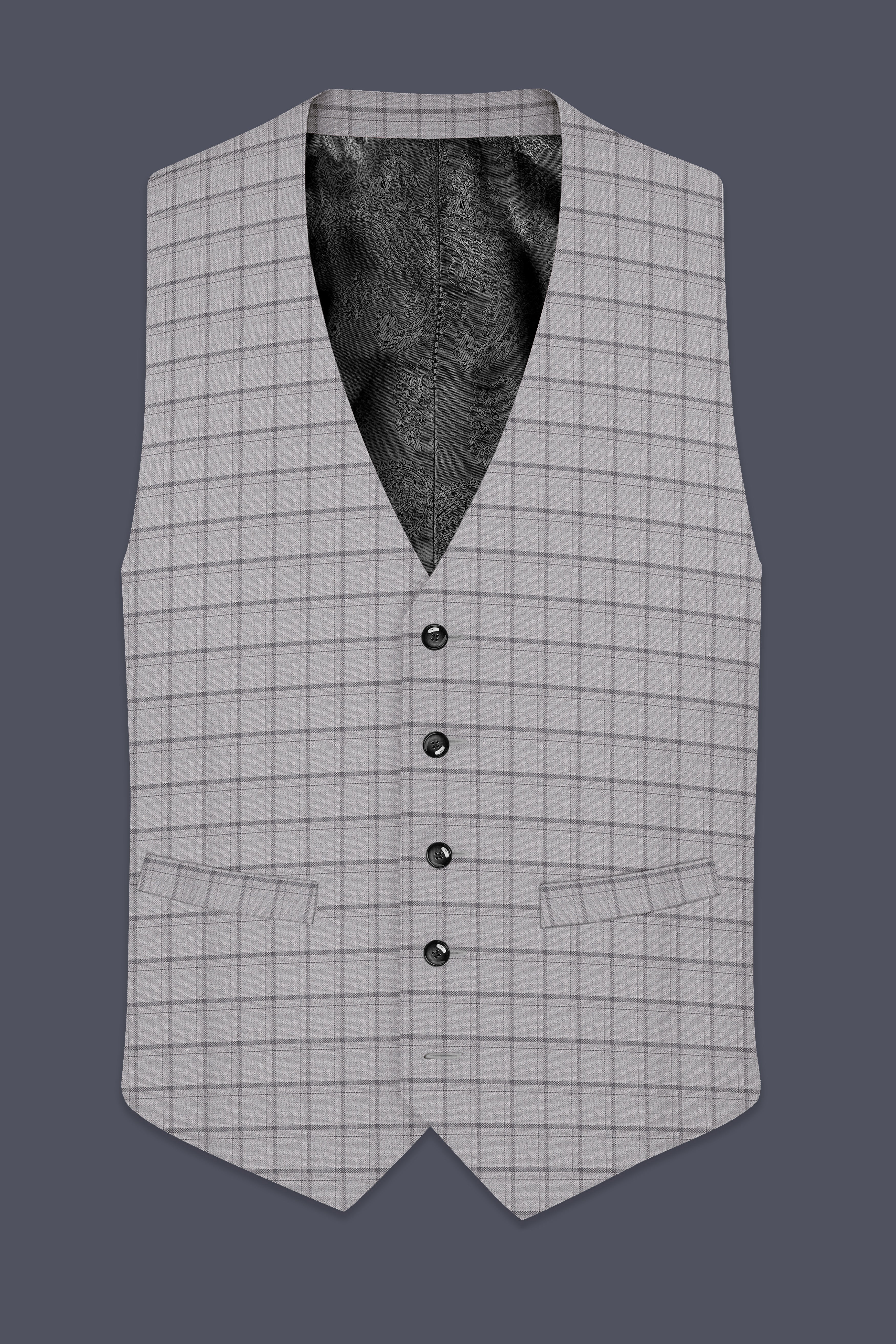 Boulder Gray Checkered Wool Rich Waistcoat