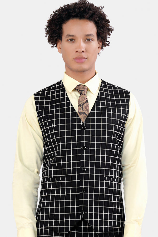 Jade Black and White Checkered Wool Rich Waistcoat V2932-36, V2932-38, V2932-40, V2932-42, V2932-44, V2932-46, V2932-48, V2932-50, V2932-32, V2932-54, V2932-56, V2932-58, V2932-60