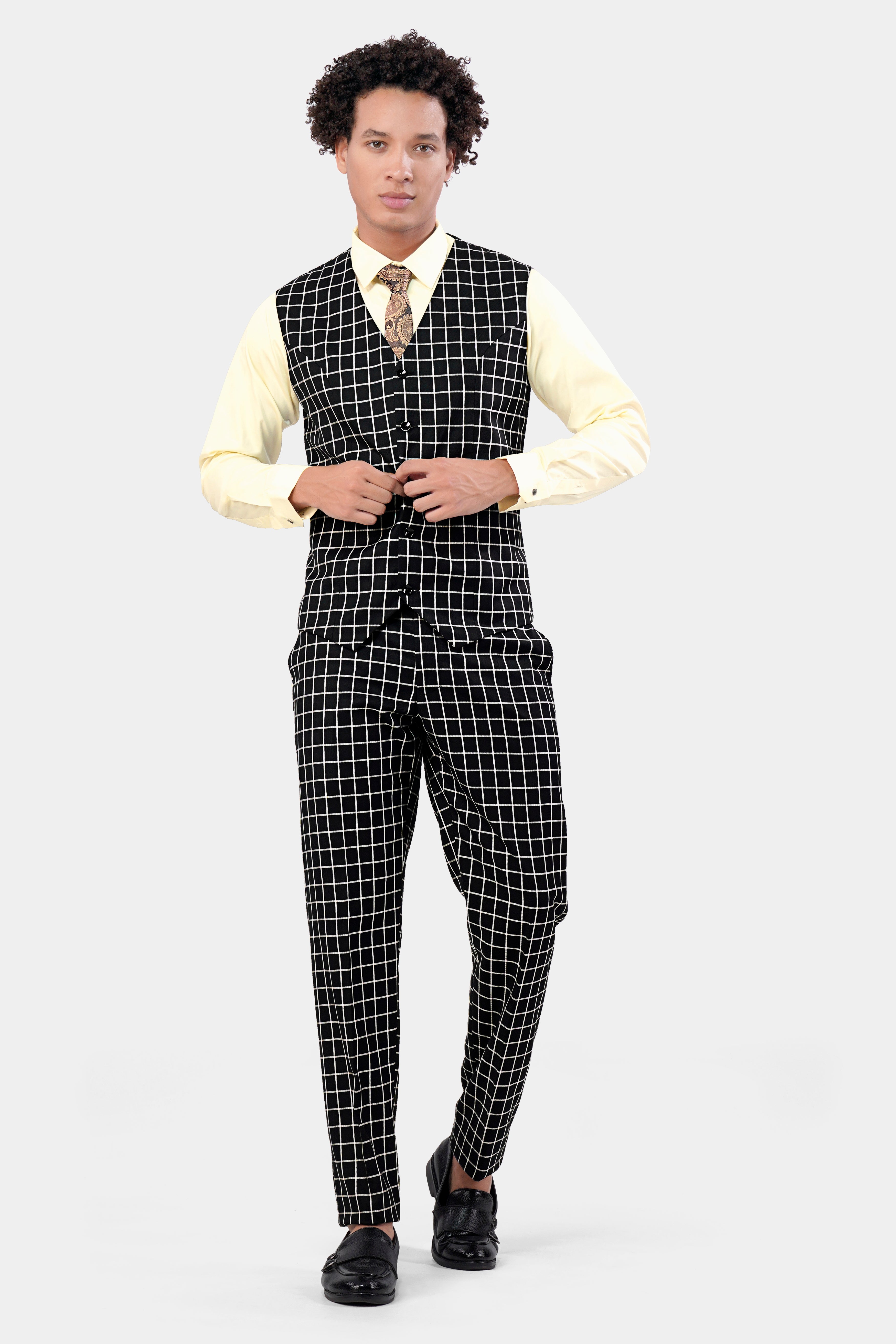 Jade Black and White Checkered Wool Rich Waistcoat V2932-36, V2932-38, V2932-40, V2932-42, V2932-44, V2932-46, V2932-48, V2932-50, V2932-32, V2932-54, V2932-56, V2932-58, V2932-60