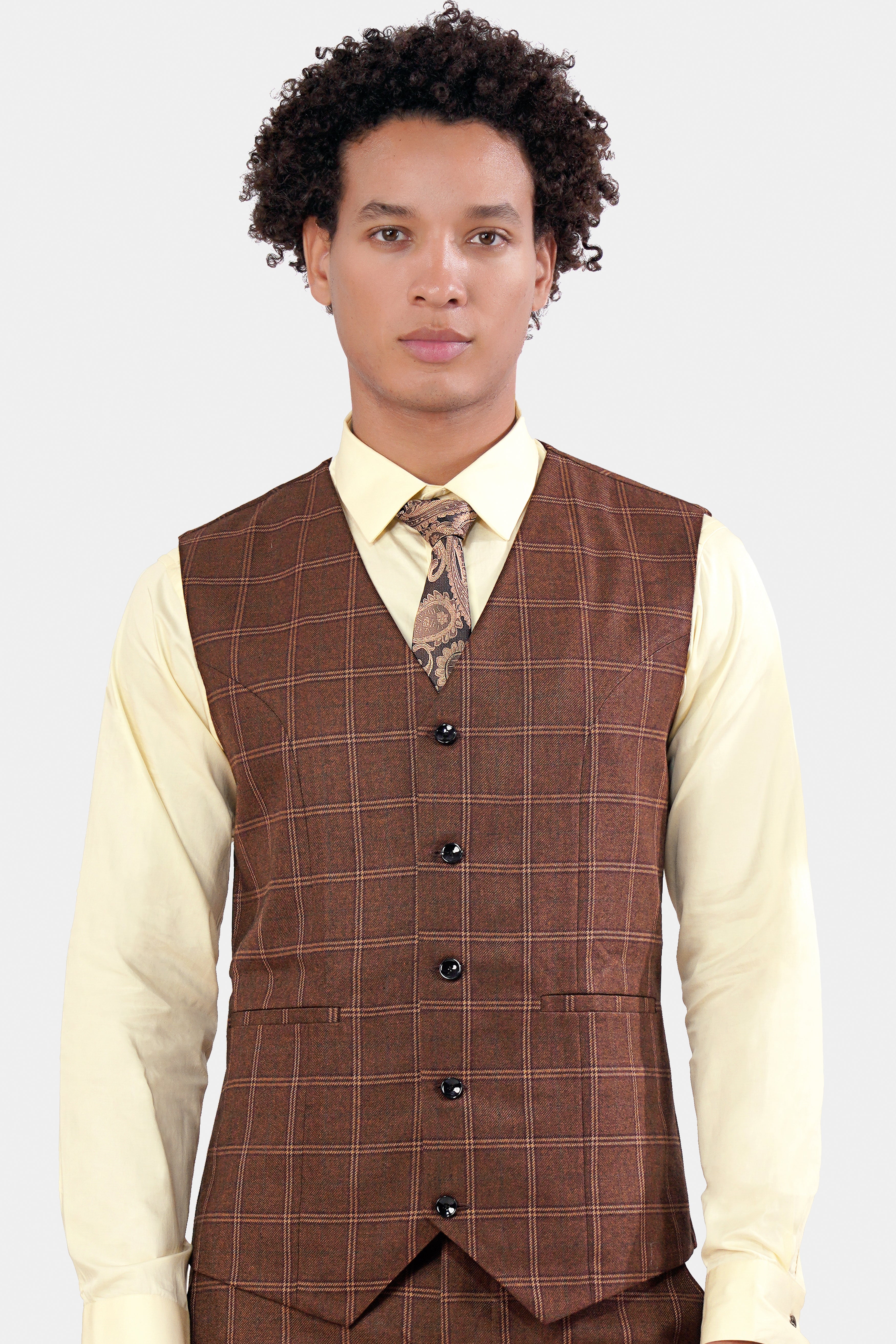 Bole Brown Windowpane Waistcoat V2937-36, V2937-38, V2937-40, V2937-42, V2937-44, V2937-46, V2937-48, V2937-50, V2937-37, V2937-54, V2937-56, V2937-58, V2937-60