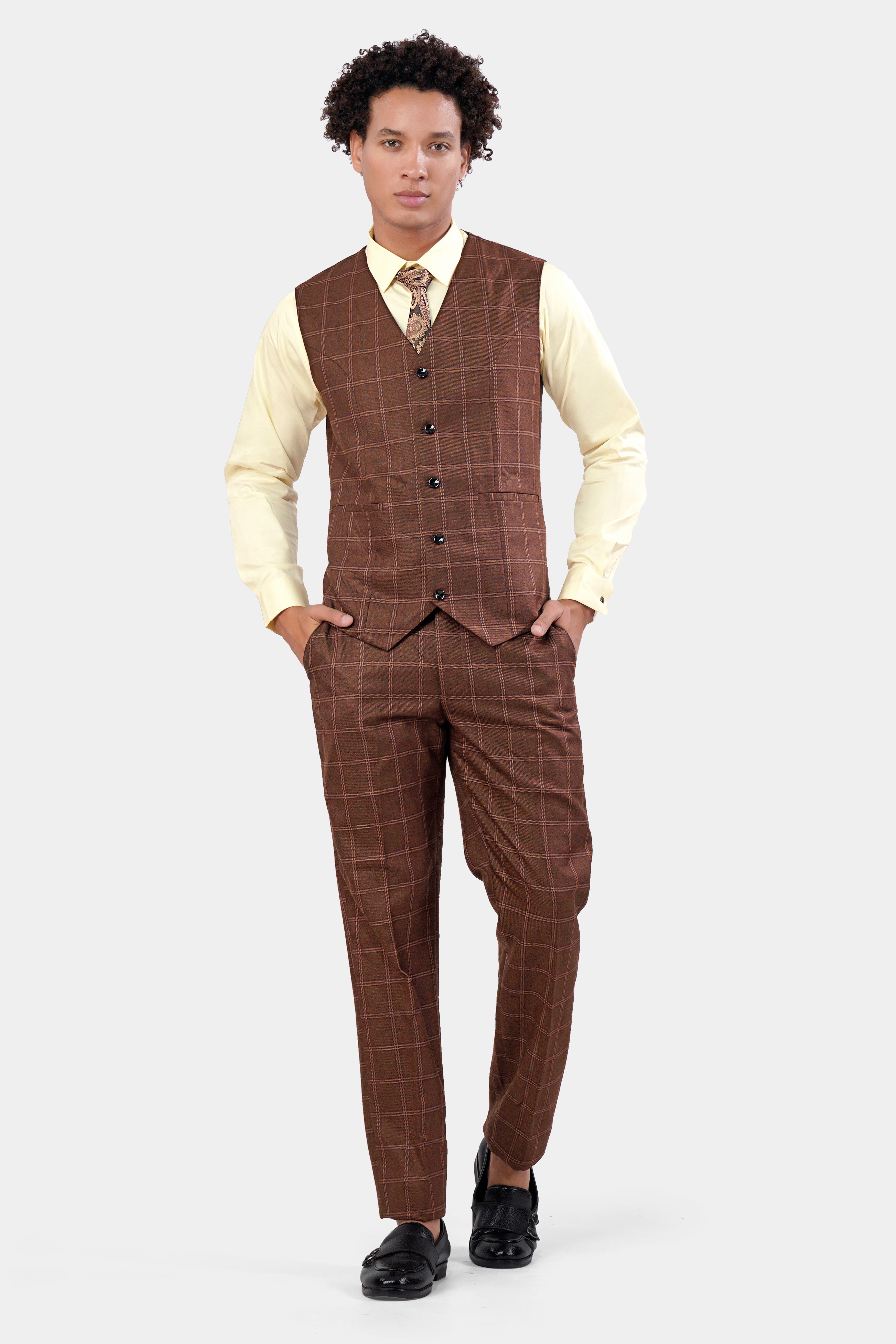 Bole Brown Windowpane Waistcoat V2937-36, V2937-38, V2937-40, V2937-42, V2937-44, V2937-46, V2937-48, V2937-50, V2937-37, V2937-54, V2937-56, V2937-58, V2937-60