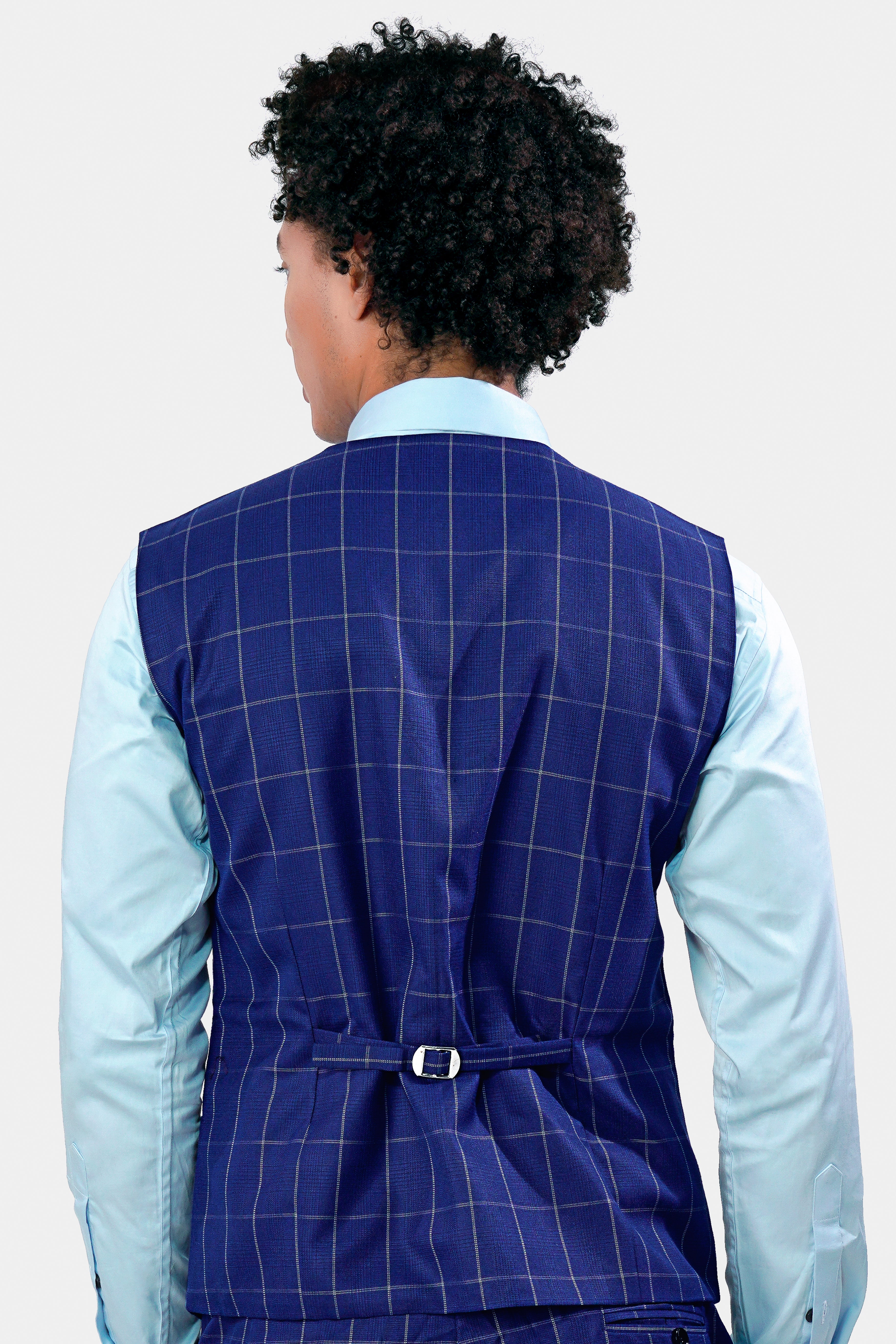 Lapis Blue Windowpane Wool Rich Waistcoat V2940-36, V2940-38, V2940-40, V2940-42, V2940-44, V2940-46, V2940-48, V2940-50, V2940-40, V2940-54, V2940-56, V2940-58, V2940-60