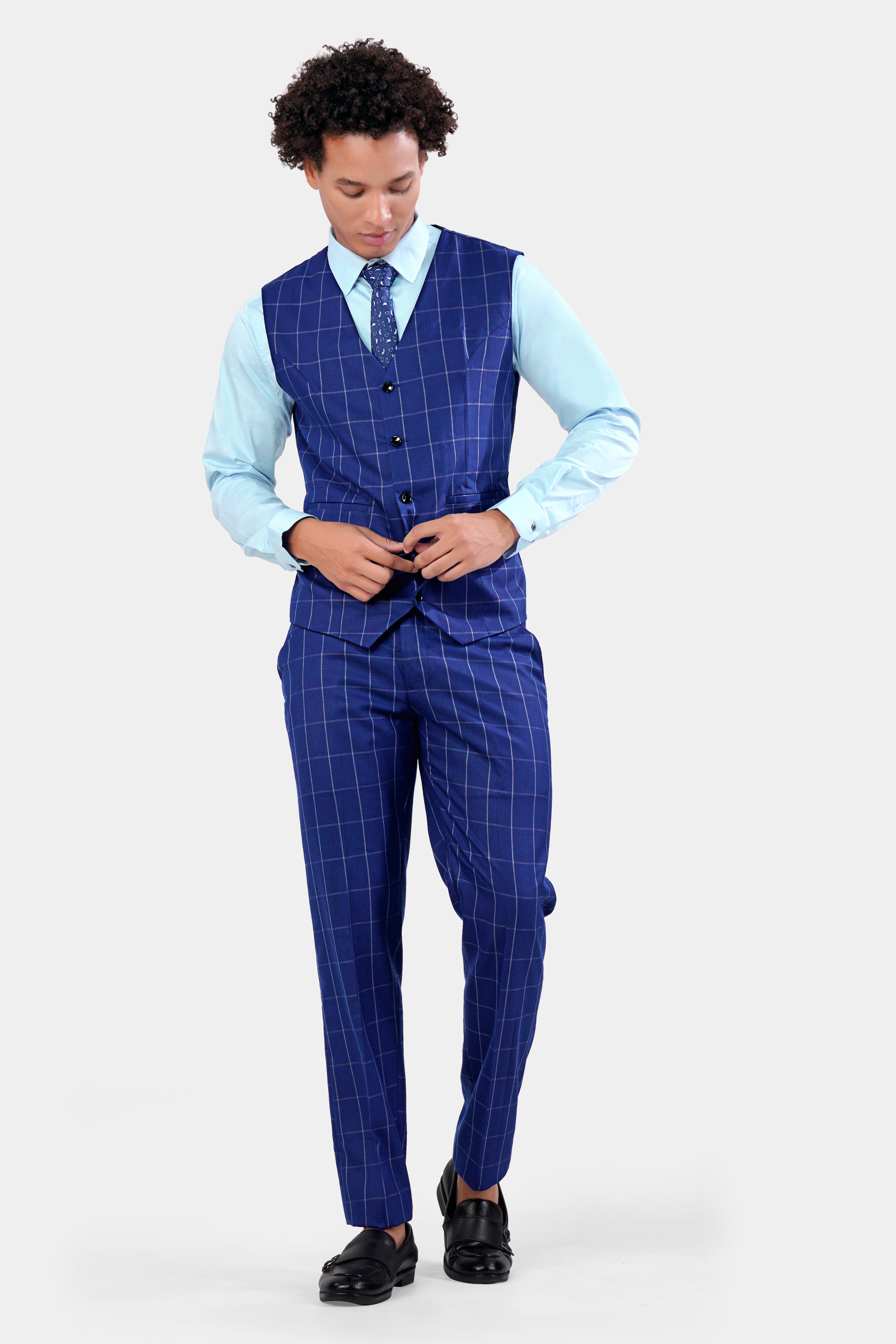 Lapis Blue Windowpane Wool Rich Waistcoat V2940-36, V2940-38, V2940-40, V2940-42, V2940-44, V2940-46, V2940-48, V2940-50, V2940-40, V2940-54, V2940-56, V2940-58, V2940-60