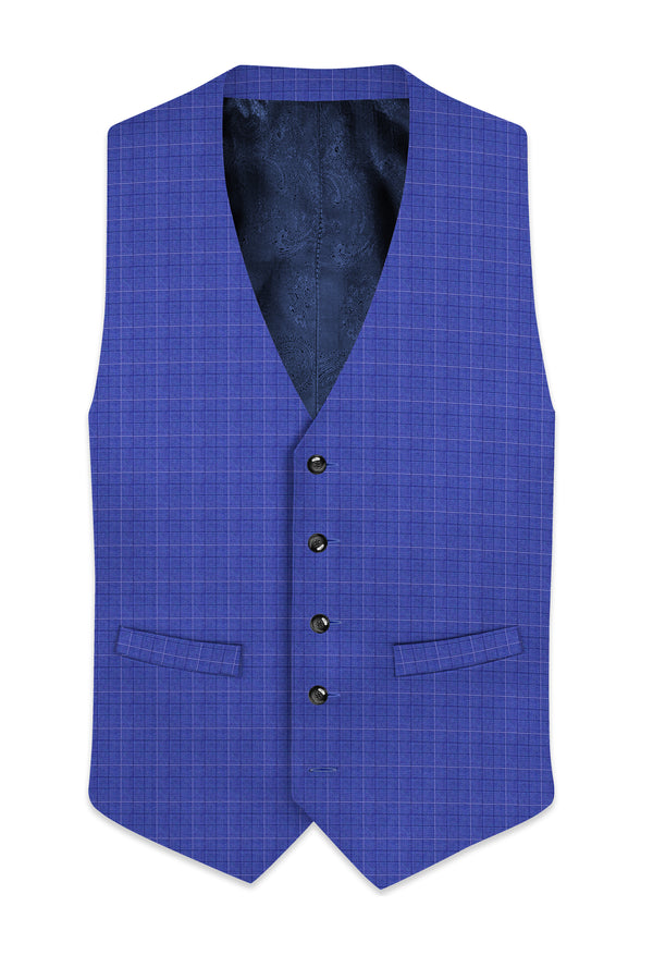 Yonder Blue Plaid Wool Rich Waistcoat