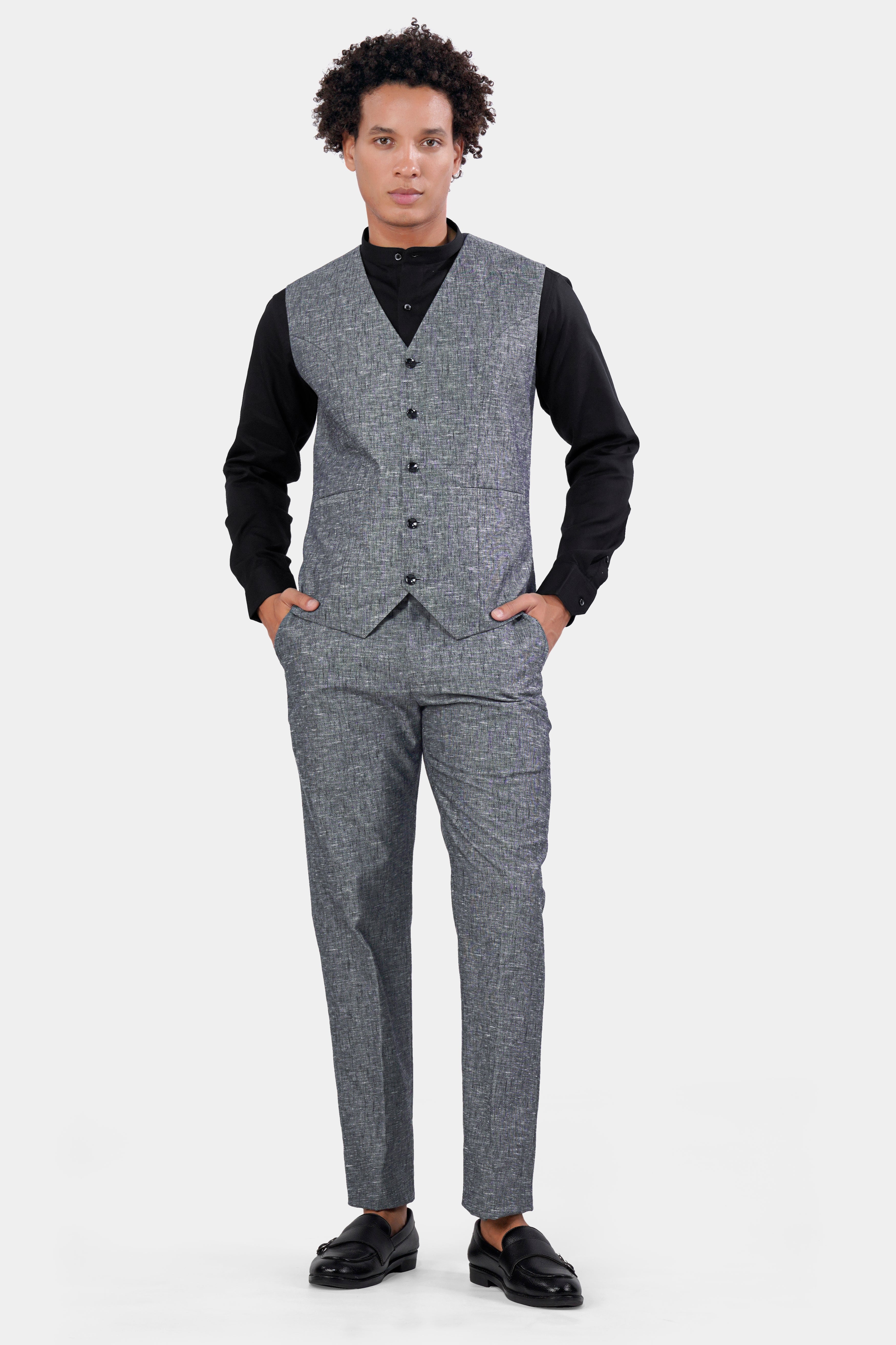 Cloudy Gray Luxurious Linen Waistcoat V2955-36, V2955-38, V2955-40, V2955-42, V2955-44, V2955-46, V2955-48, V2955-50, V2955-55, V2955-54, V2955-56, V2955-58, V2955-60