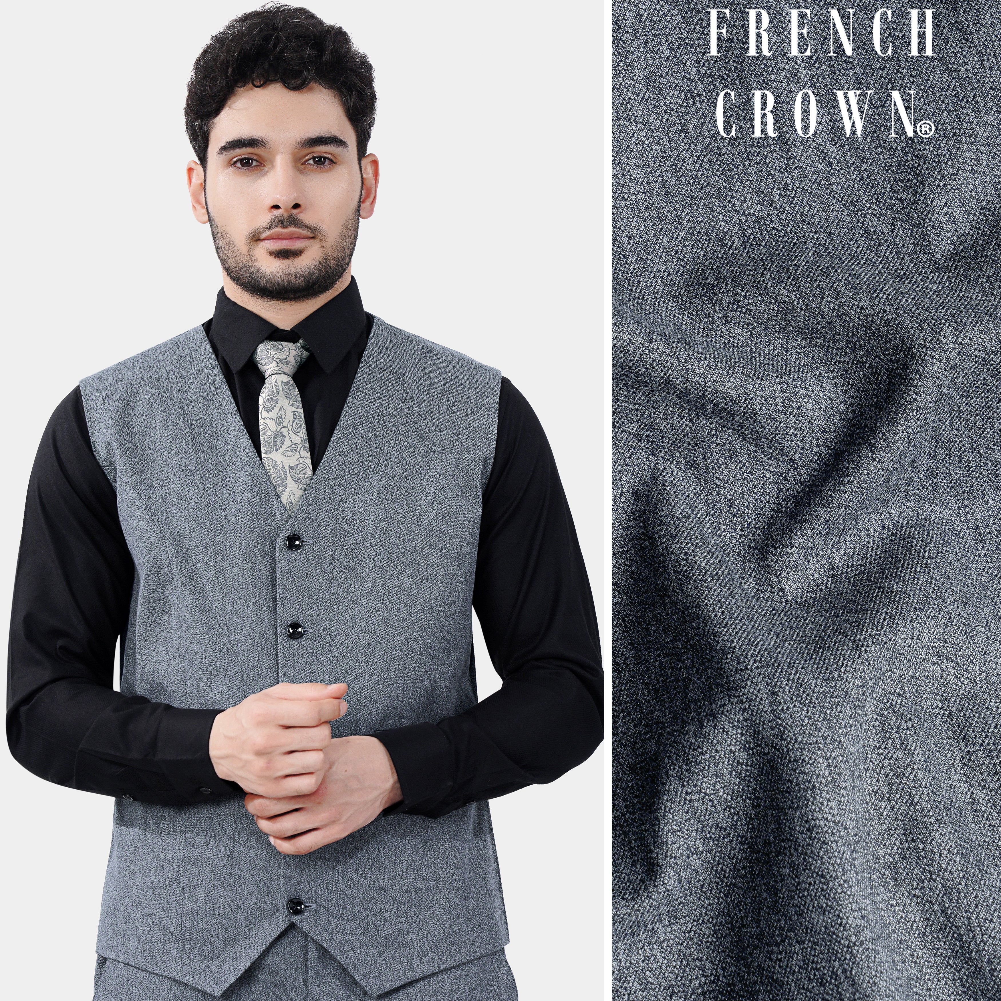 Marengo Gray Textured Premium Cotton Wedding Waistcoats For