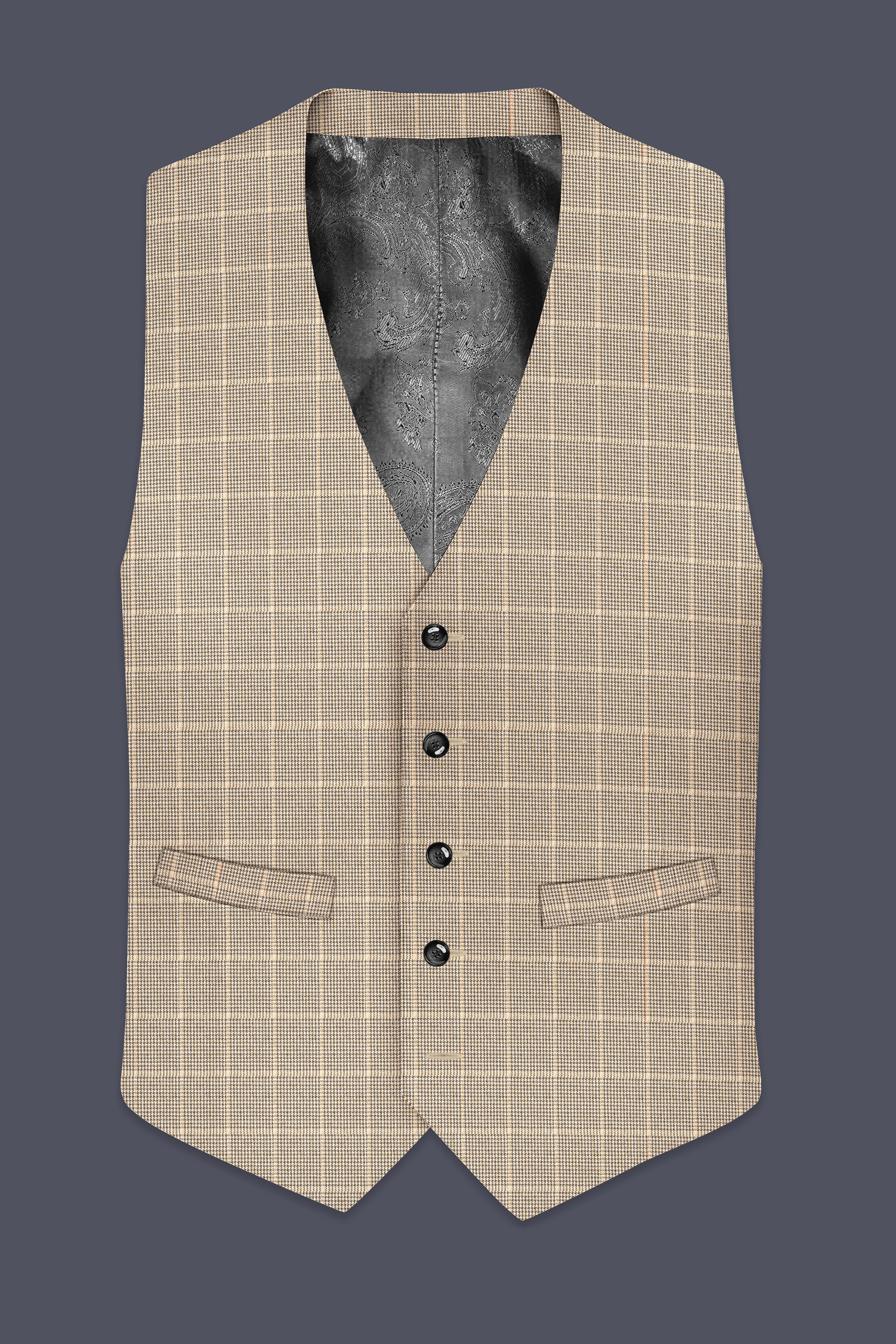 Apricot Brown Plaid Wool Rich Waistcoats