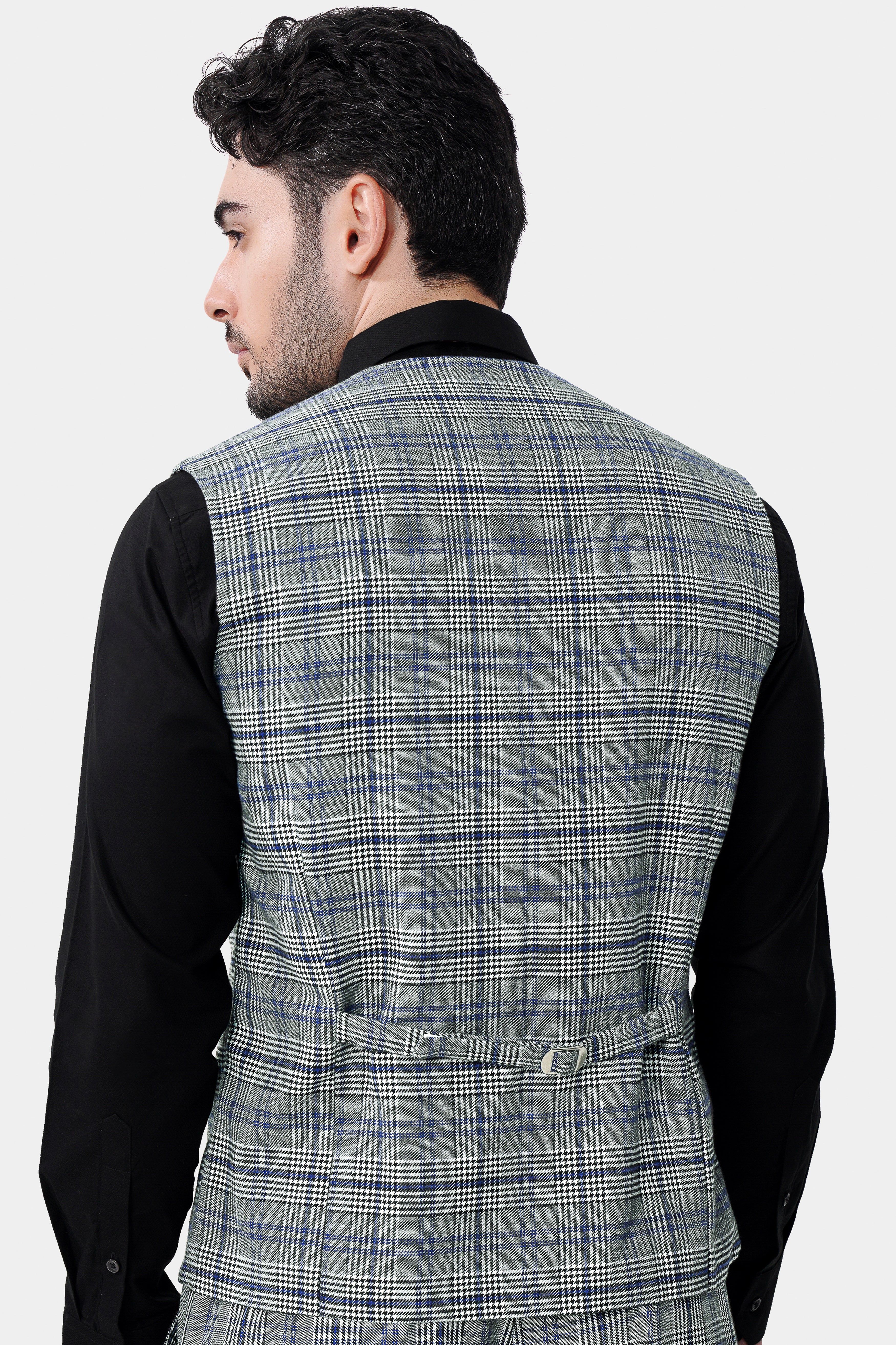 Chalice Gray and Chathams Blue Plaid Houndstooth Waistcoat V3027-36, V3027-38, V3027-40, V3027-42, V3027-44, V3027-46, V3027-48, V3027-50, V3027-27, V3027-54, V3027-56, V3027-58, V3027-60
