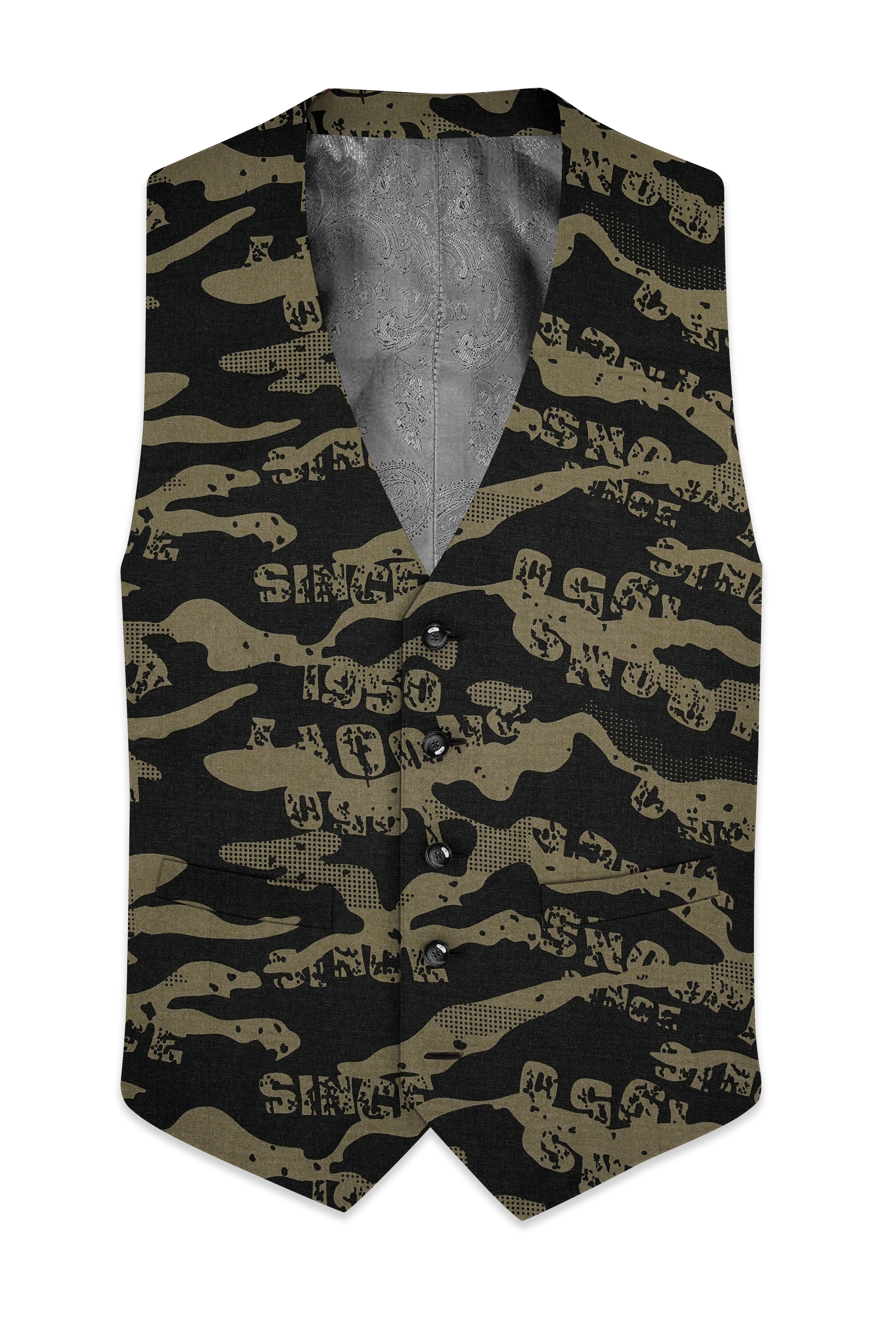 Jade Black and Woodland Green Camouflage Printed Cotton Waistcoat