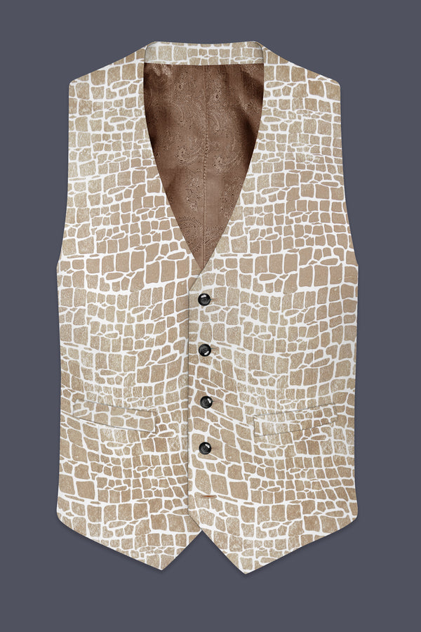Bright White and Cocoa Brown Printed Premium Cotton Waistcoat