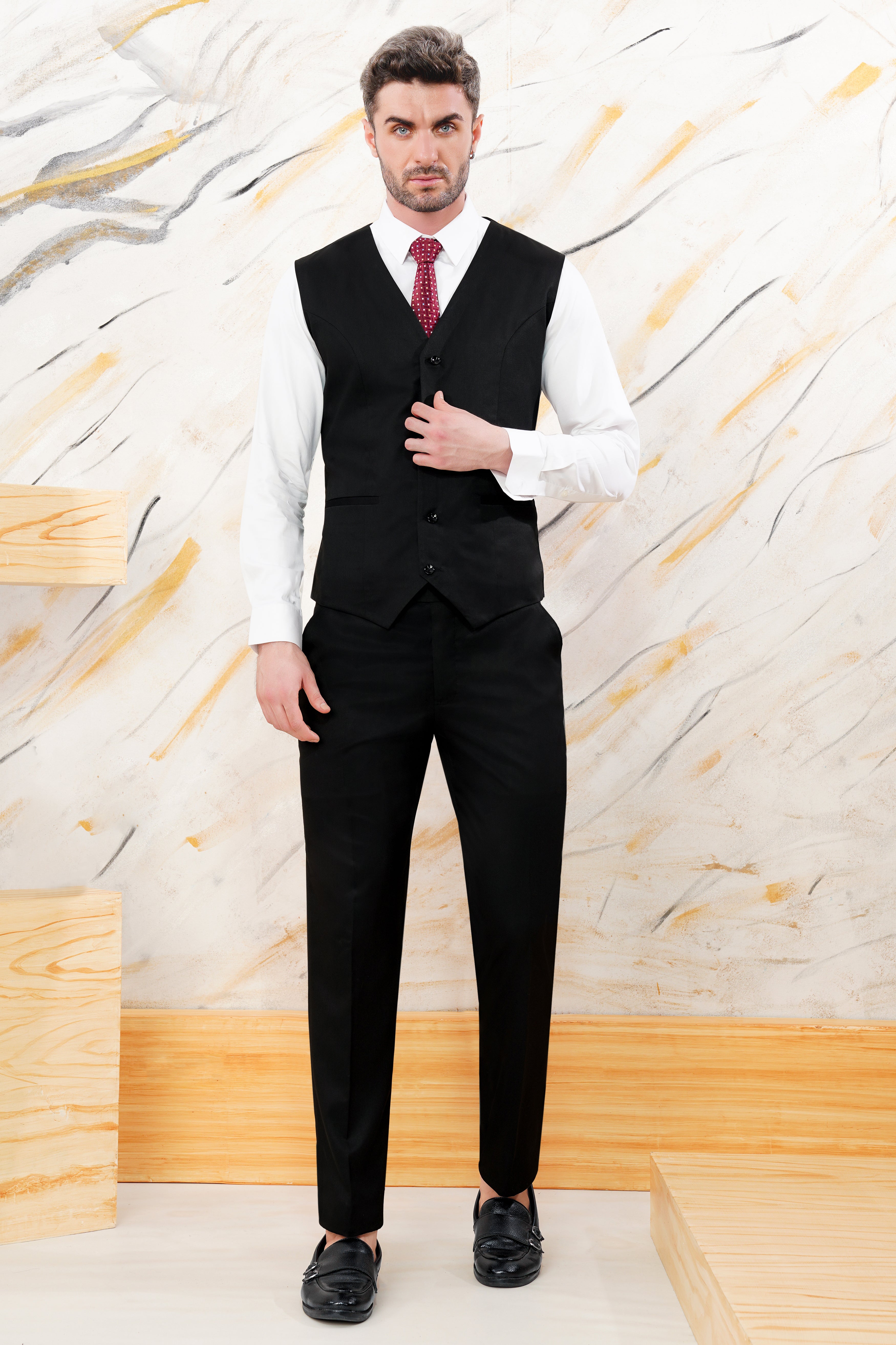 Jade Black Wool Rich Waistcoat V3052-36, V3052-38, V3052-40, V3052-42, V3052-44, V3052-46, V3052-48, V3052-50, V3052-52, V3052-54, V3052-56, V3052-58, V3052-60