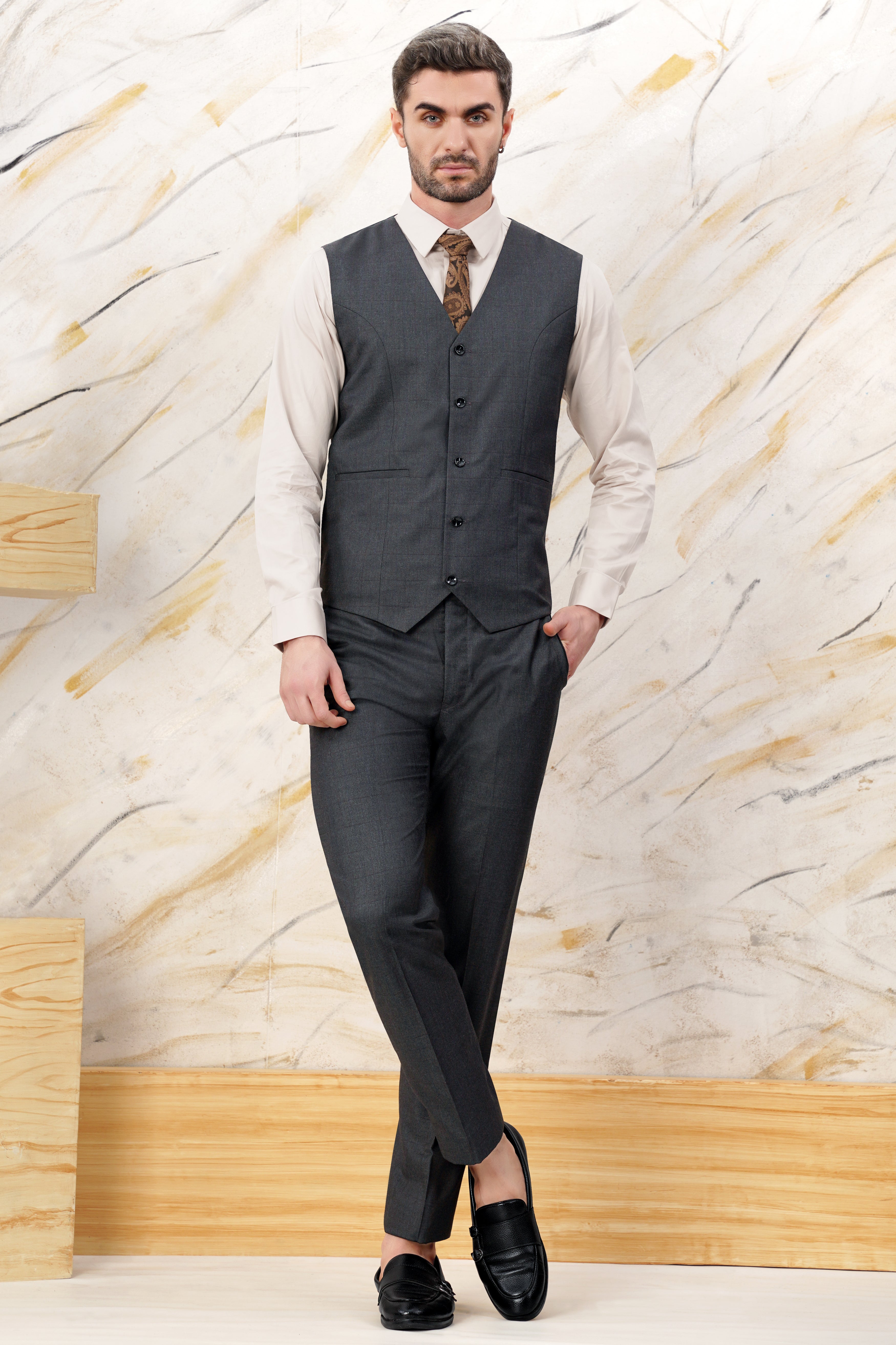 Arsenic Grey Wool Rich Waistcoat V3072-36, V3072-38, V3072-40, V3072-42, V3072-44, V3072-46, V3072-48, V3072-50, V3072-72, V3072-54, V3072-56, V3072-58, V3072-60