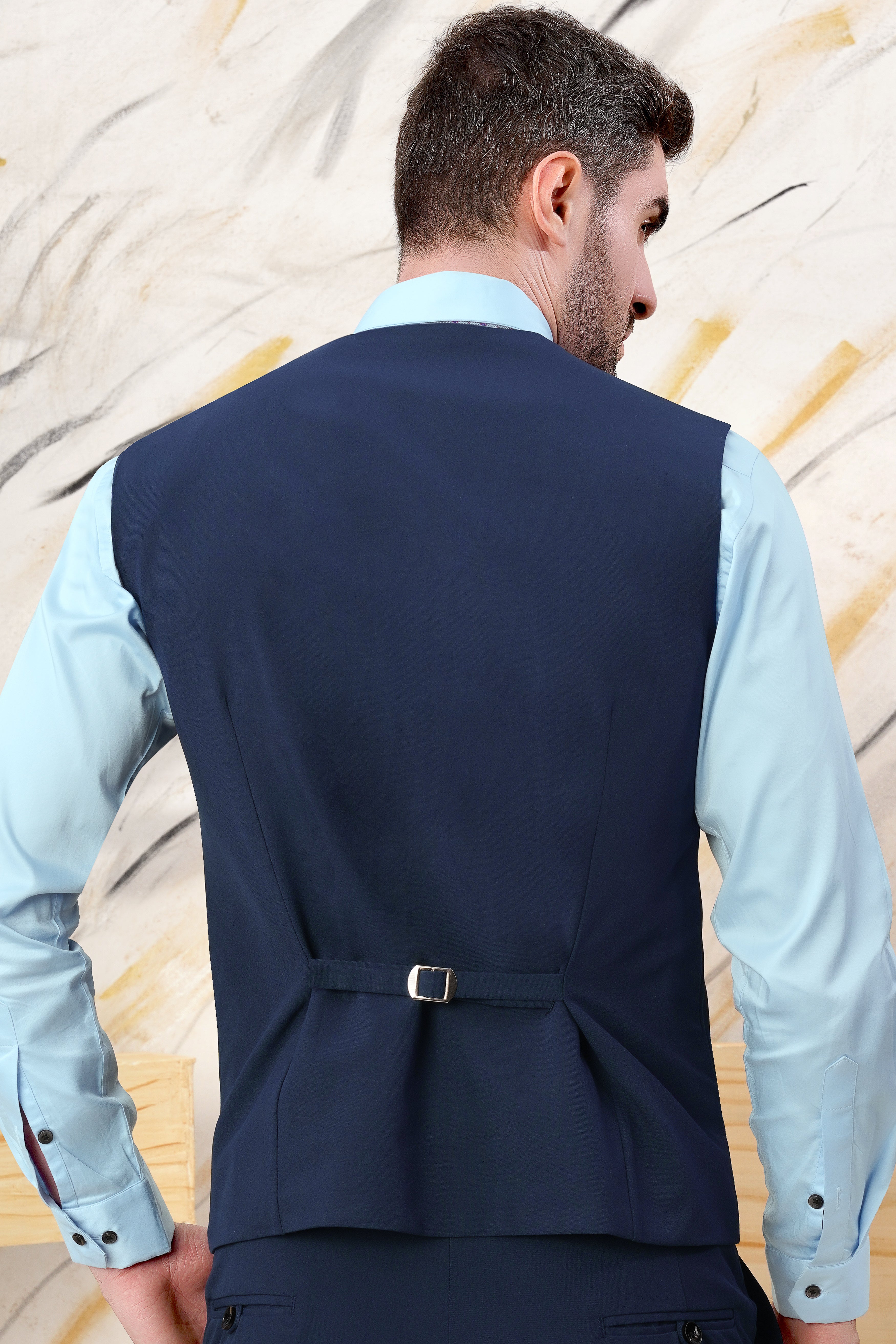 Cloud Burst Blue Wool Rich Stretchable Waistcoat V3078-36, V3078-38, V3078-40, V3078-42, V3078-44, V3078-46, V3078-48, V3078-50, V3078-78, V3078-54, V3078-56, V3078-58, V3078-60