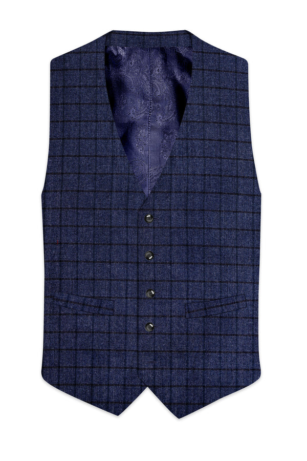 Ebony Clay Blue Windowpane Tweed Waistcoat