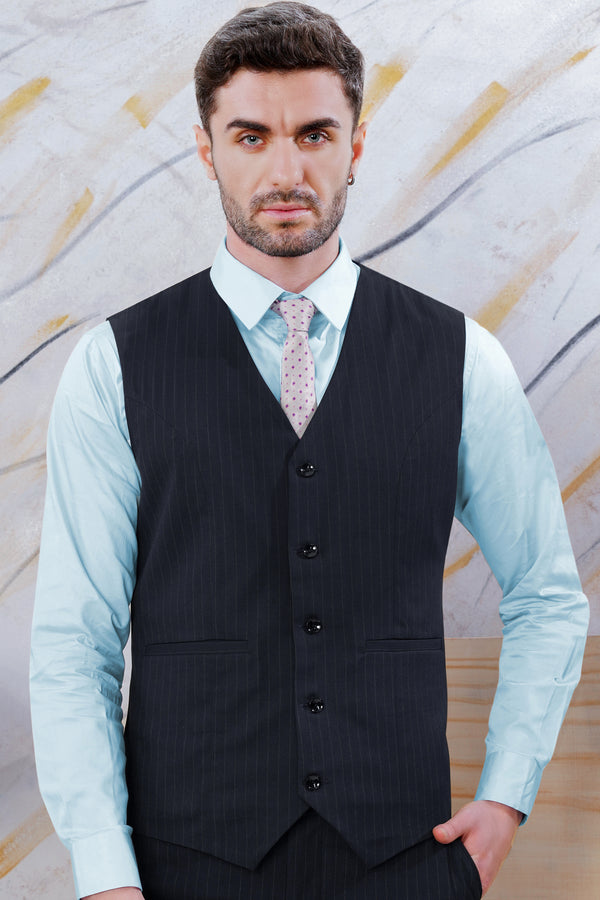 Broncos Blue Striped Wool Rich Waistcoat