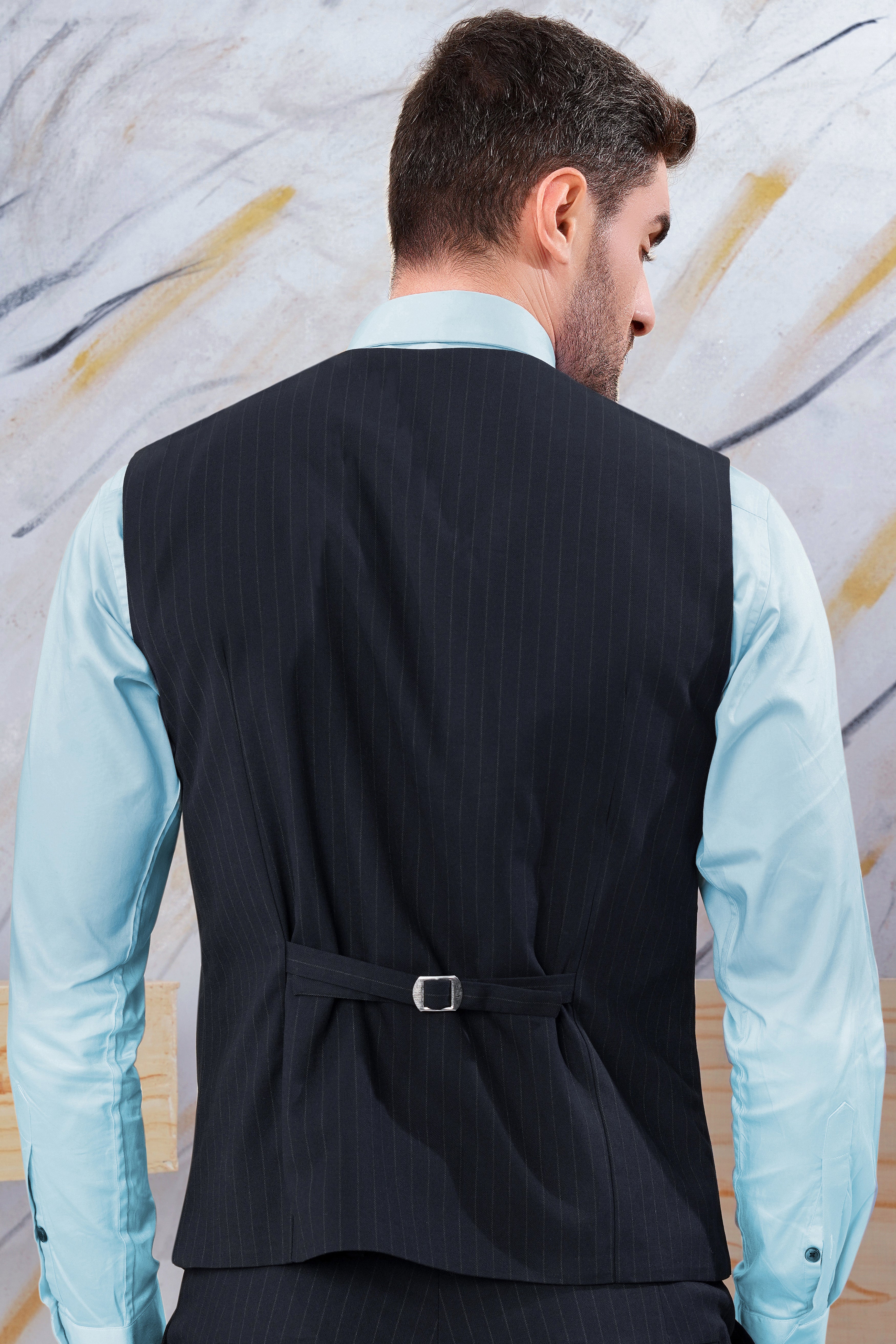 Broncos Blue Striped Wool Rich Waistcoat