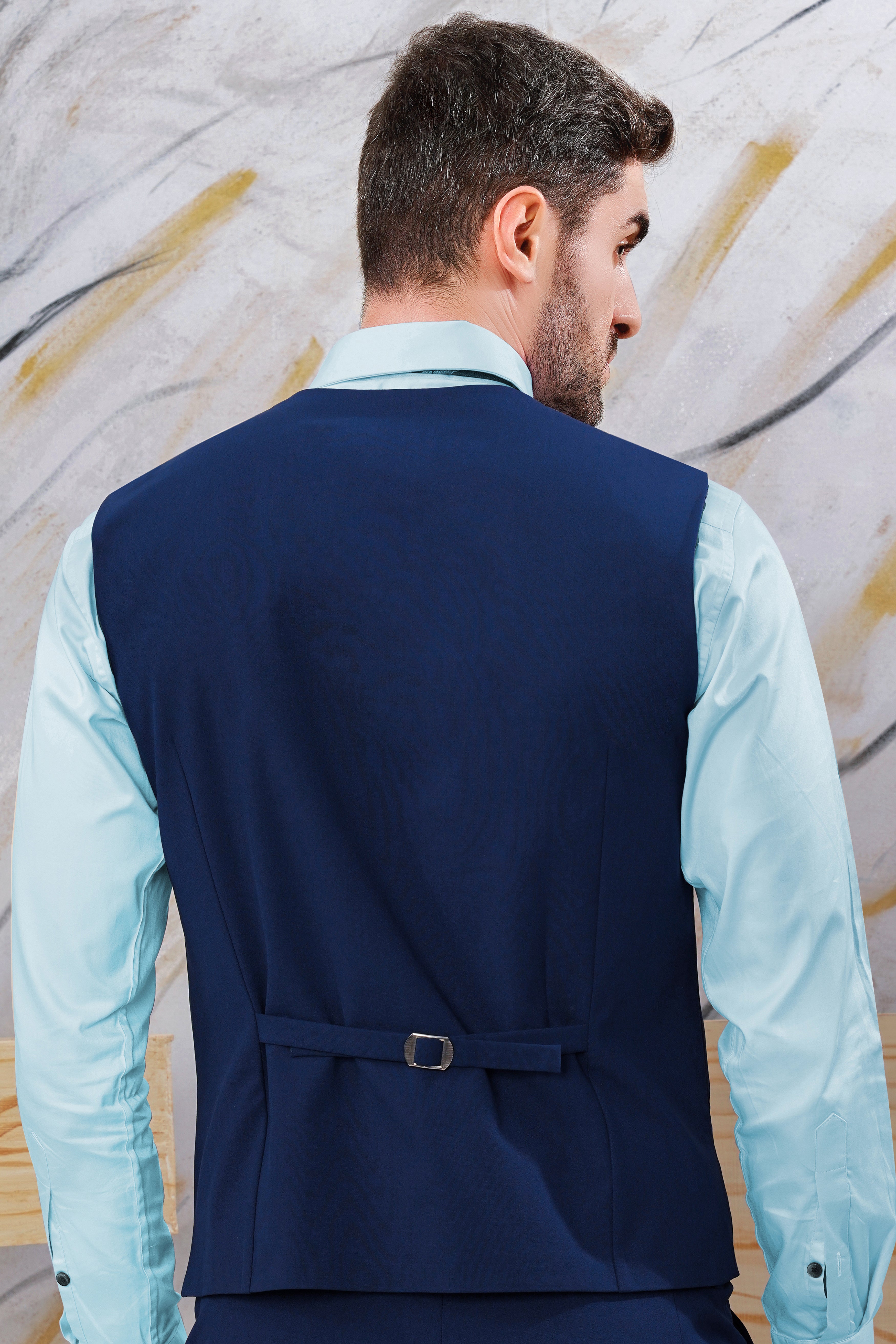 Midnight Blue Wool Rich Stretchable Traveler Waistcoat