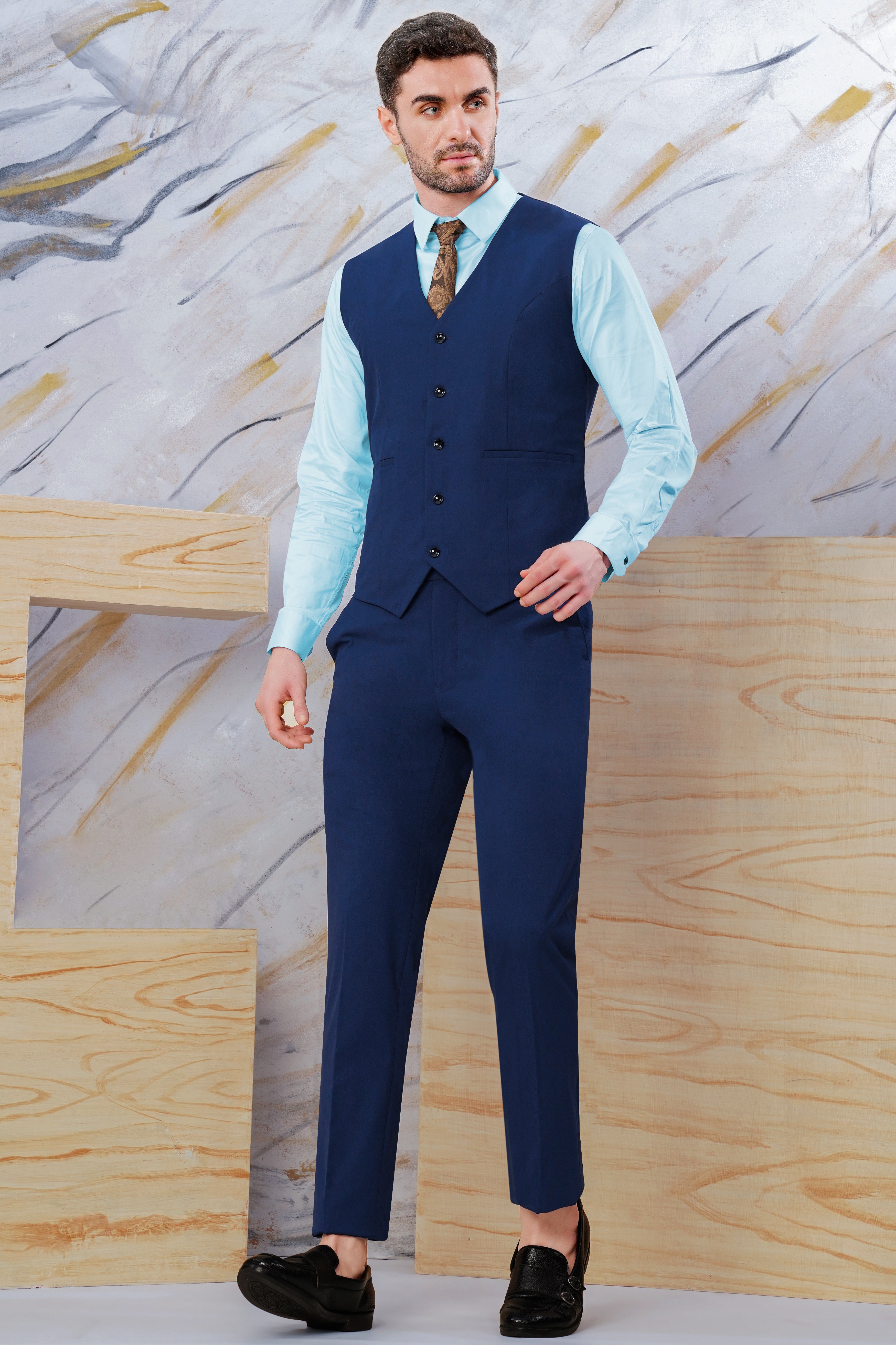 Midnight Blue Wool Rich Stretchable Traveler Waistcoat