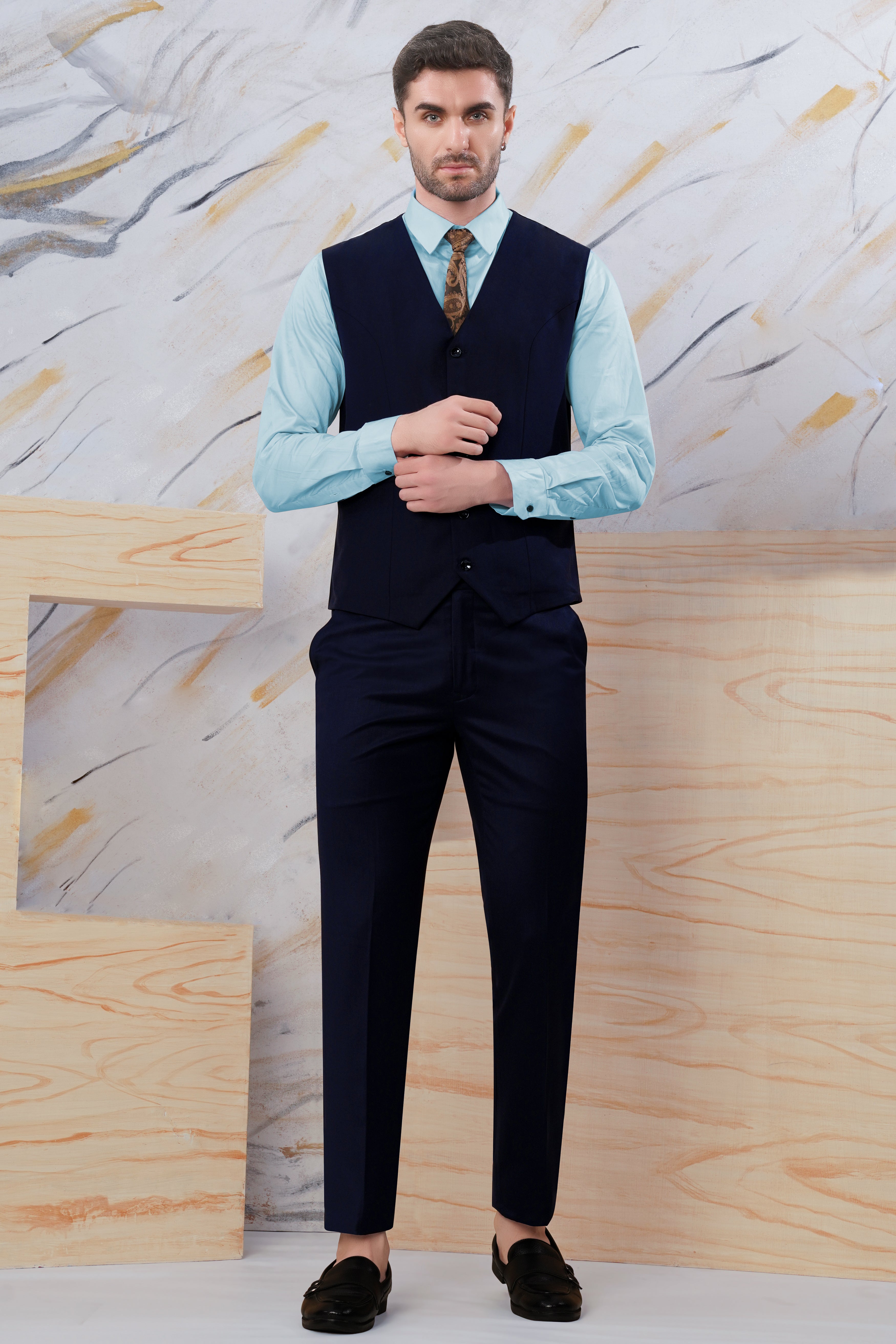 Ebony Blue Wool Rich Waistcoat