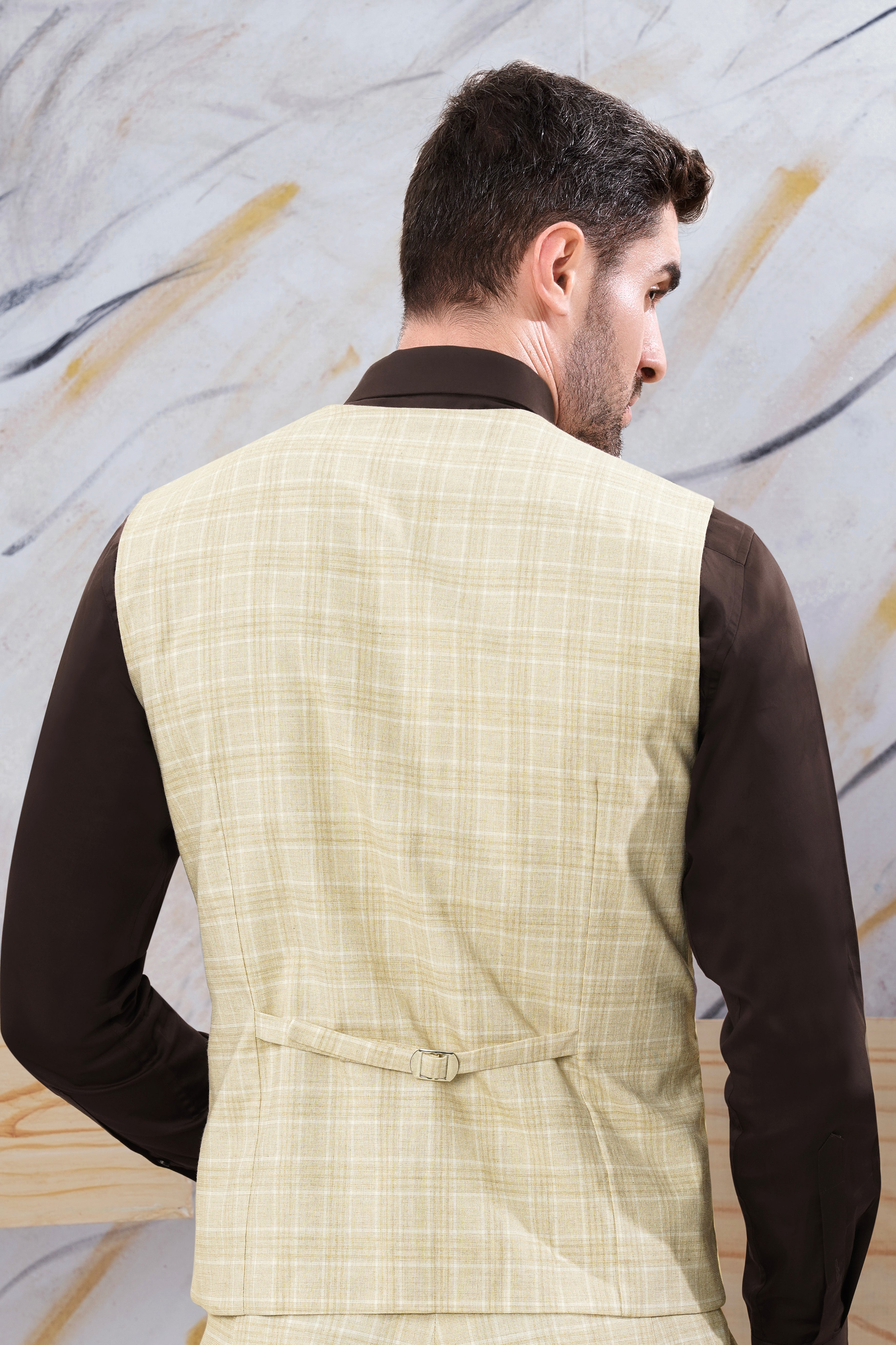 Hampton Beige Wool Rich Plaid Waistcoat