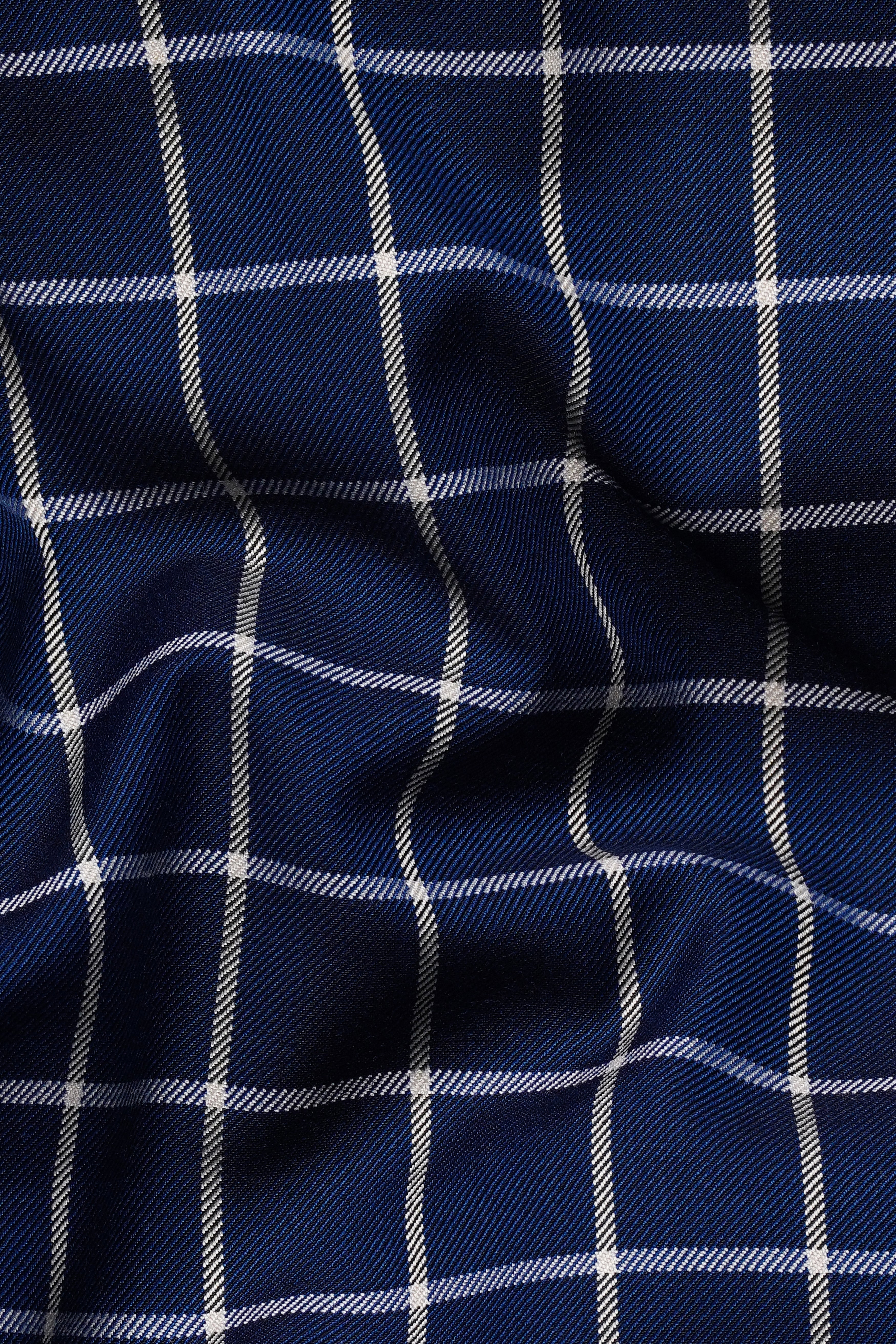 Marine Blue and White Windowpane Wool Rich Waistcoat