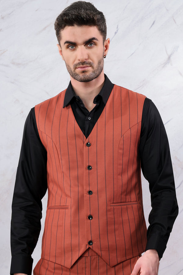 Mojo Red Striped Wool Rich Waistcoat