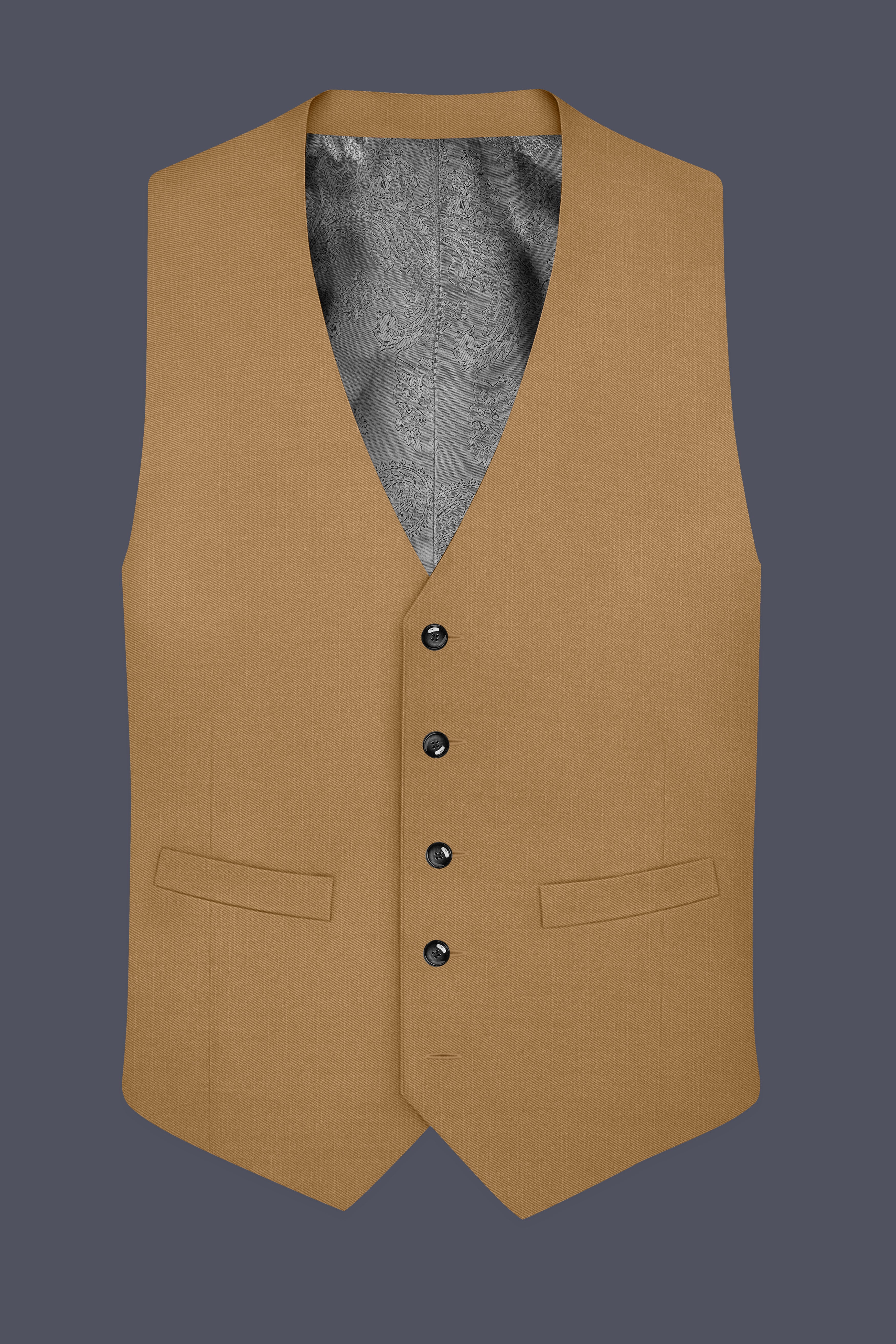 Twine Beige Plain-Solid Premium wool blend Wedding Waistcoats For Men.