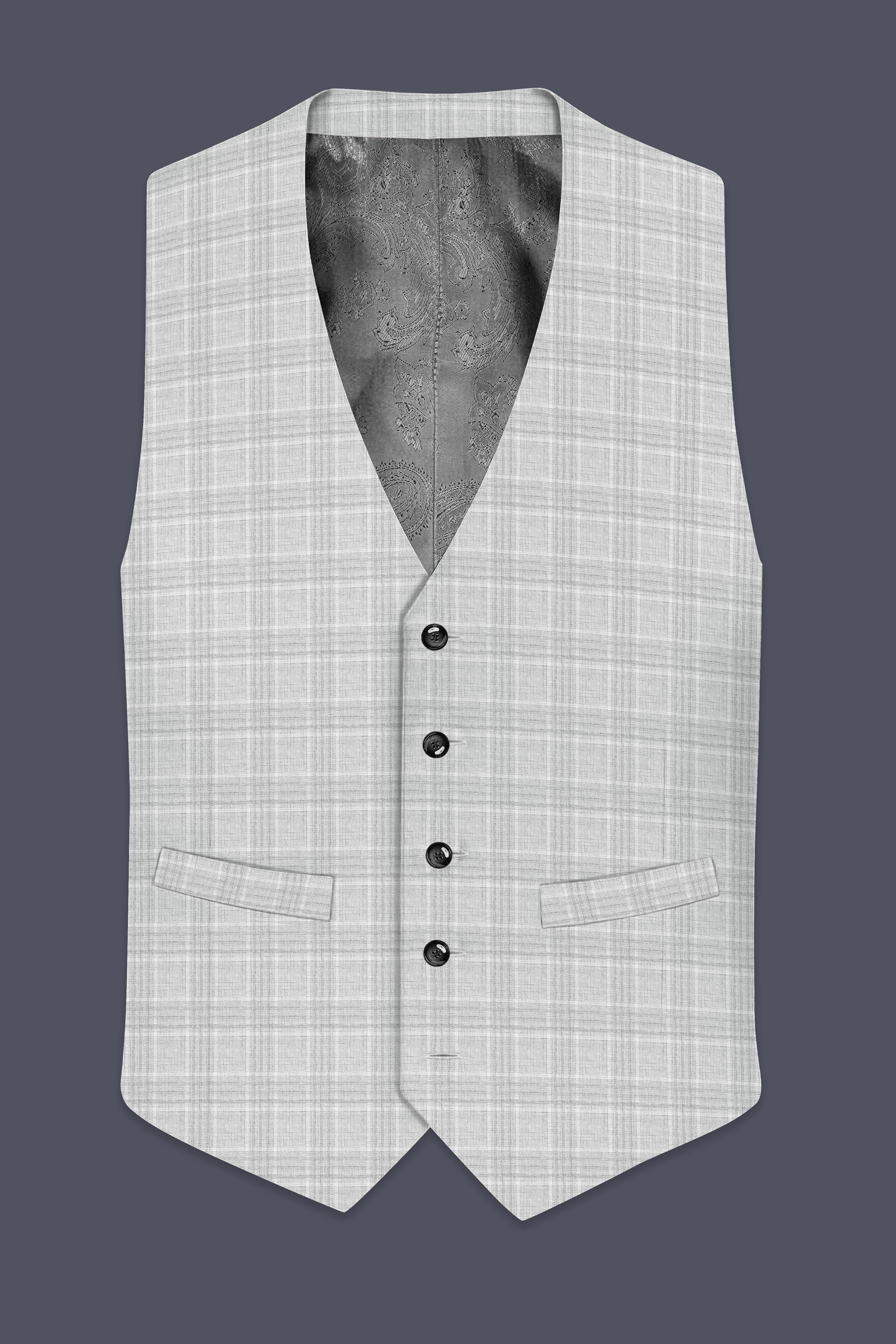 Cloud Gray Plaid Wool Rich Waistcoat