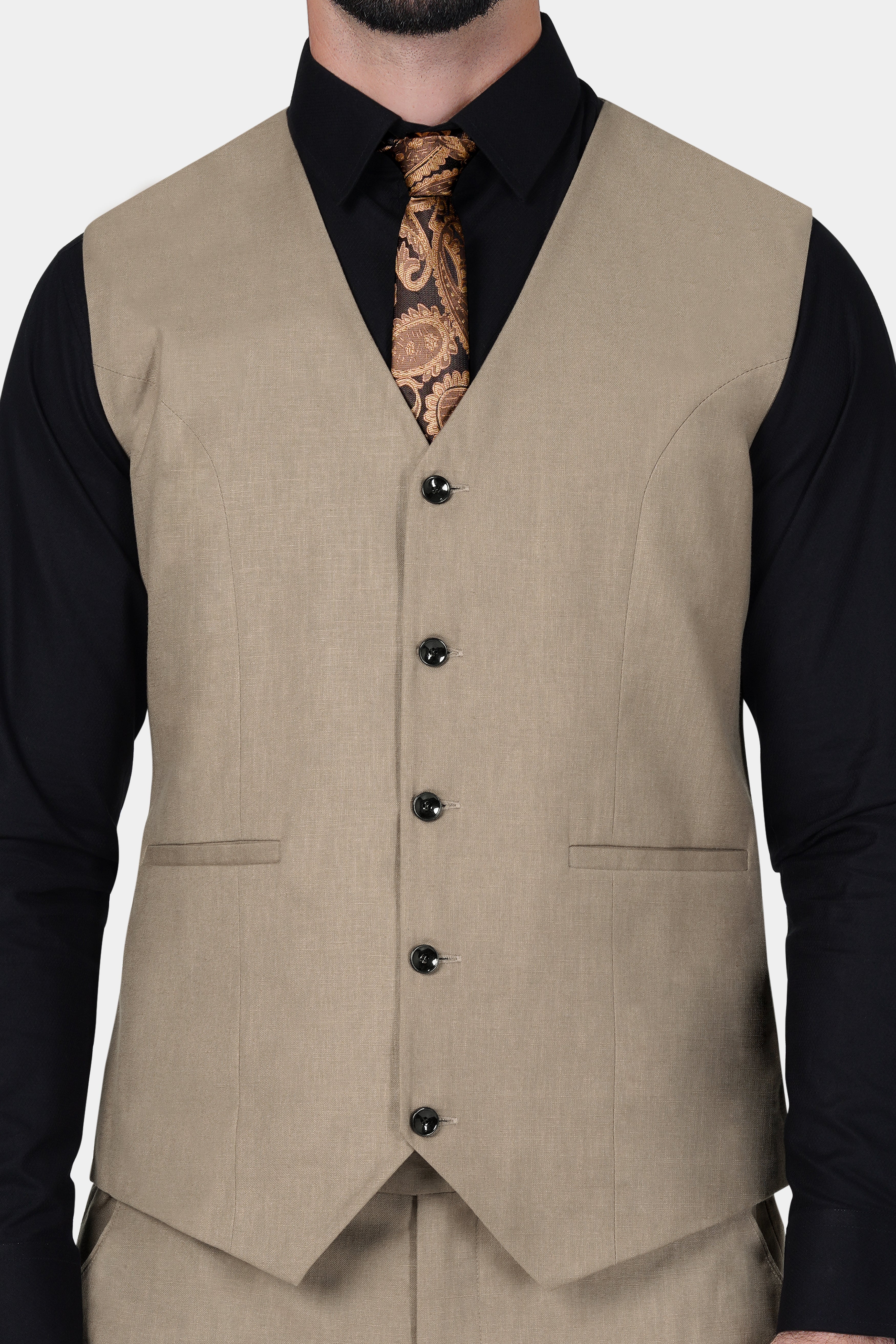 Oyster Brown Luxurious Linen Waistcoat